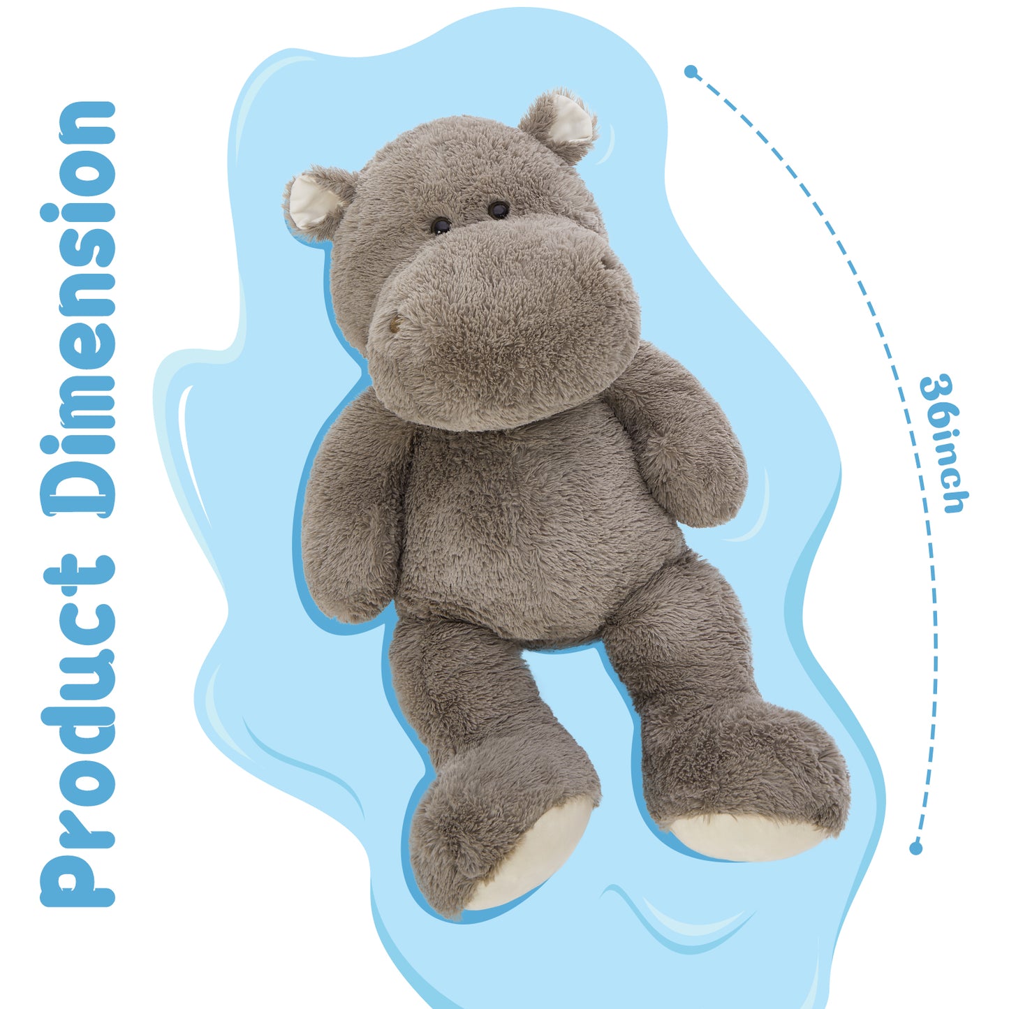 Hippo Stuffed Animals Hippopotamus Plush Toy, Grey, 36 Inches - Free Shipping