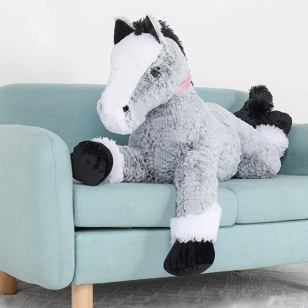 Jouet en peluche cheval géant, gris/marron, 35/47 pouces