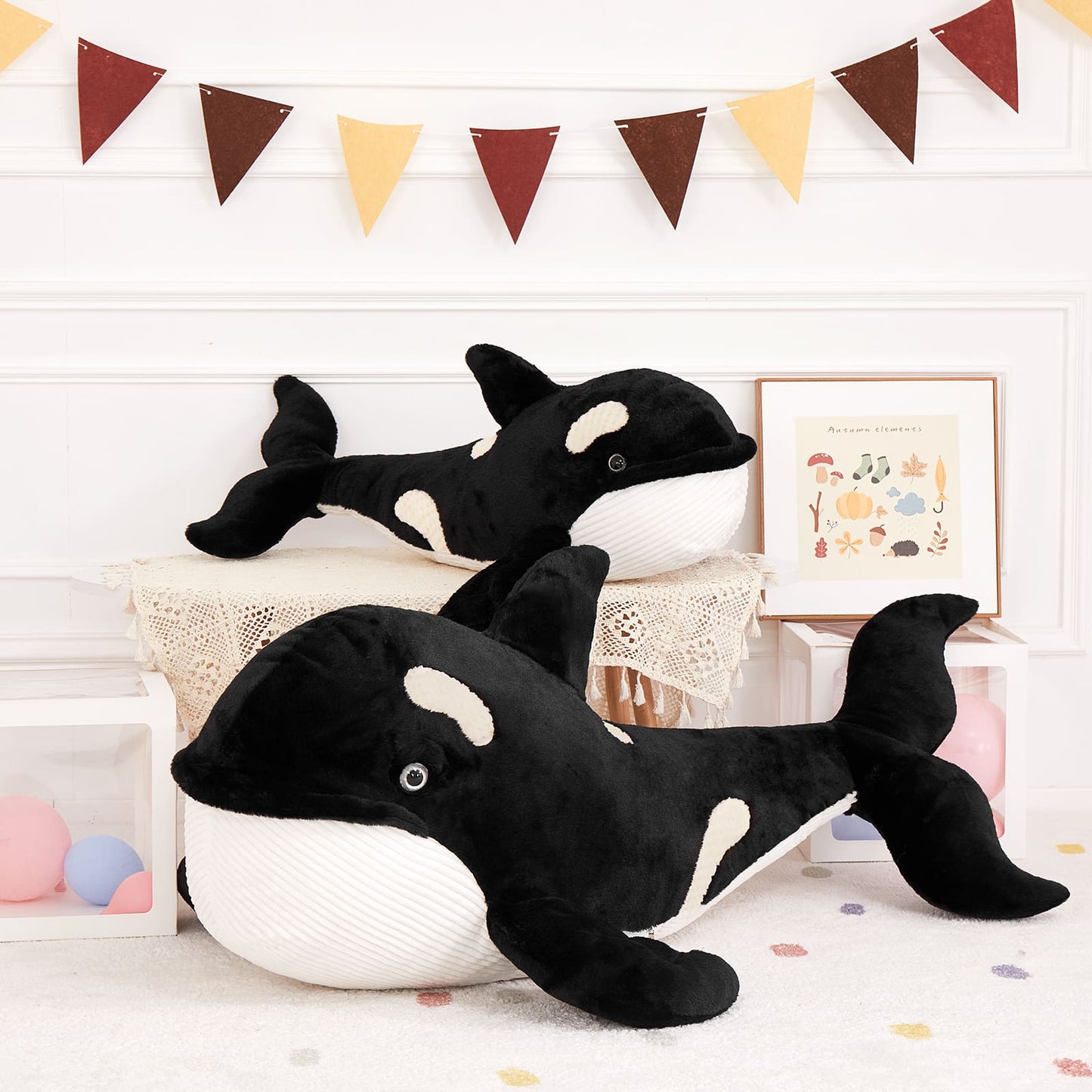 Giant Killer Whale Plush Toy, Black, 31/51 Inches - Orca Plush Pillows - Black Fish Stuffed Animals - Cute Cartoon Ocean Animal Throw Pillows - Free Shipping