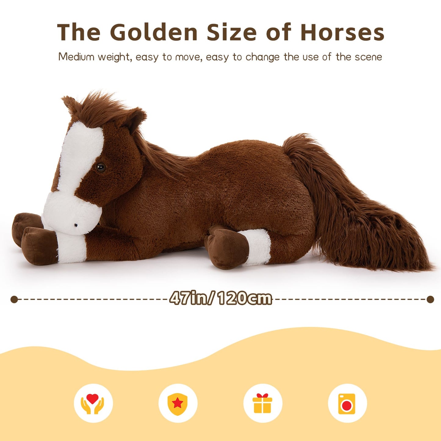 Large Lifelike Horse Stuffed Animals - Dark Brown 47 Inch Horse Plush Toys - Chestnut Horse Plush Dolls - Realistic Giant Horse Plush for Children - Birthday Christmas Easter Valentine's Day Gift for Toddlers Kids