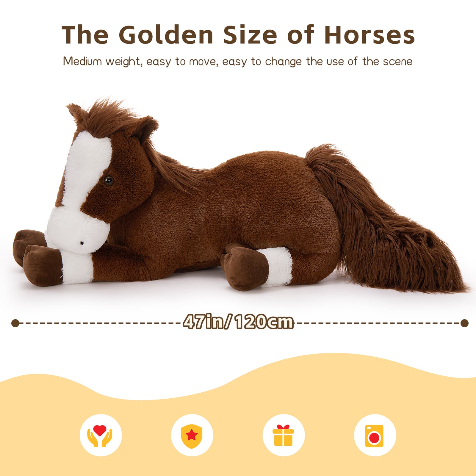 Large Lifelike Horse Stuffed Animals, Dark Brown, 47 Inches