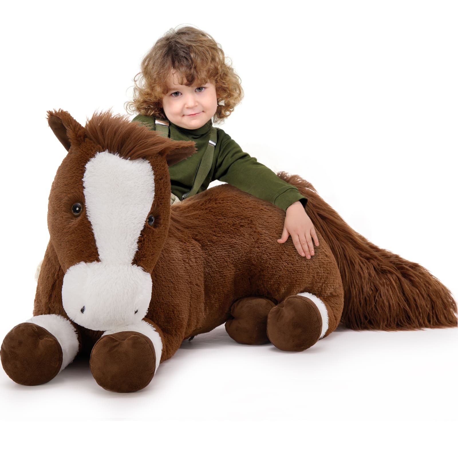 Large Lifelike Horse Stuffed Animals, Dark Brown, 47 Inches