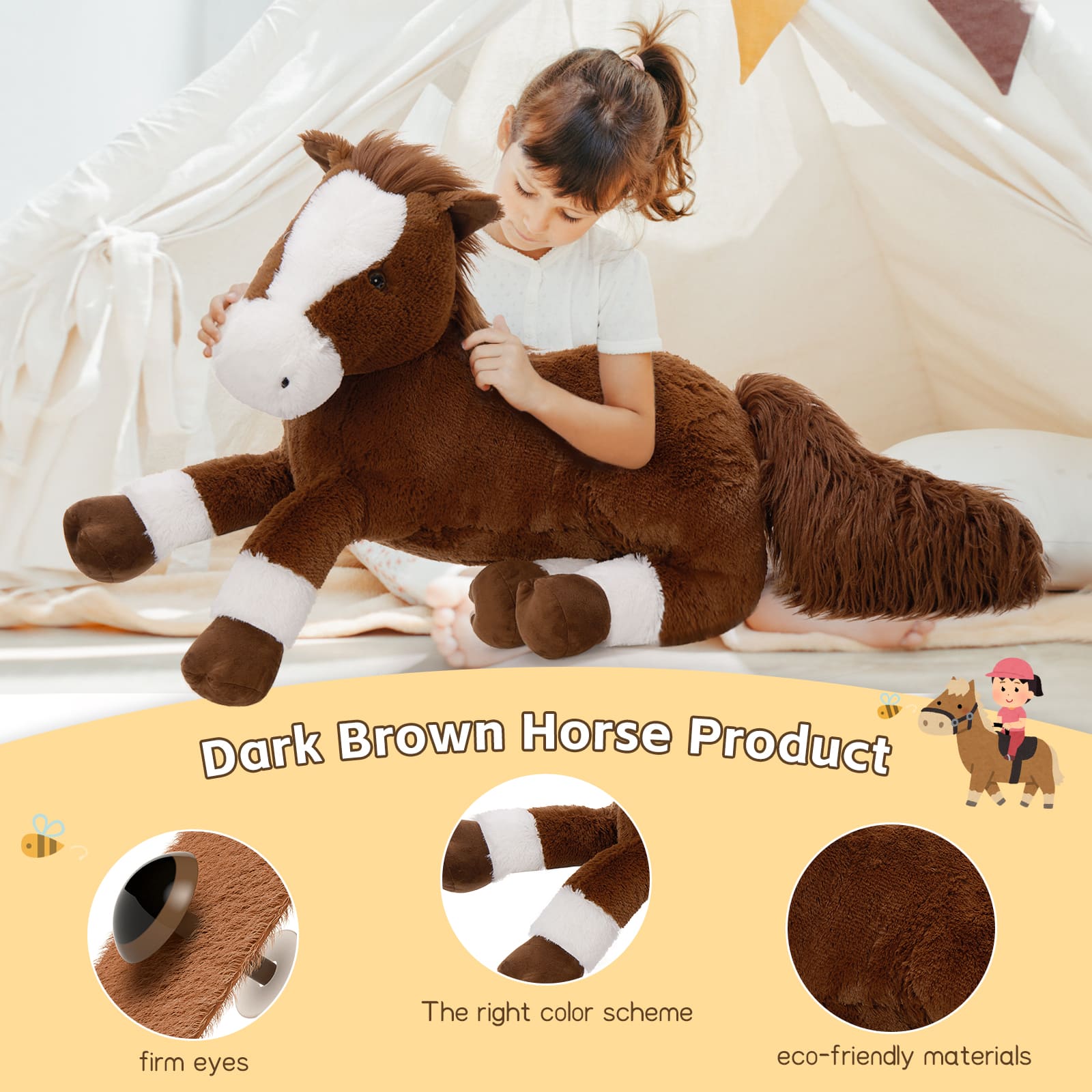 Large Lifelike Horse Stuffed Animals, Dark Brown, 47 Inches