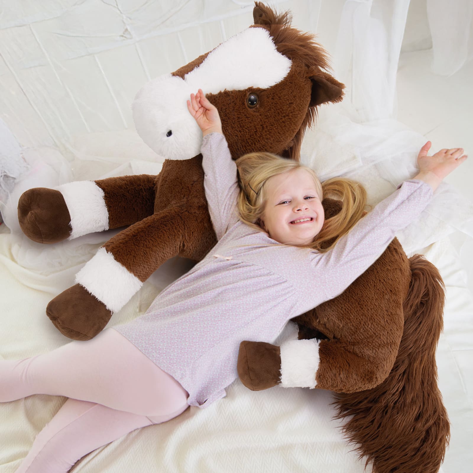 Large Lifelike Horse Stuffed Animals, Dark Brown, 47 Inches