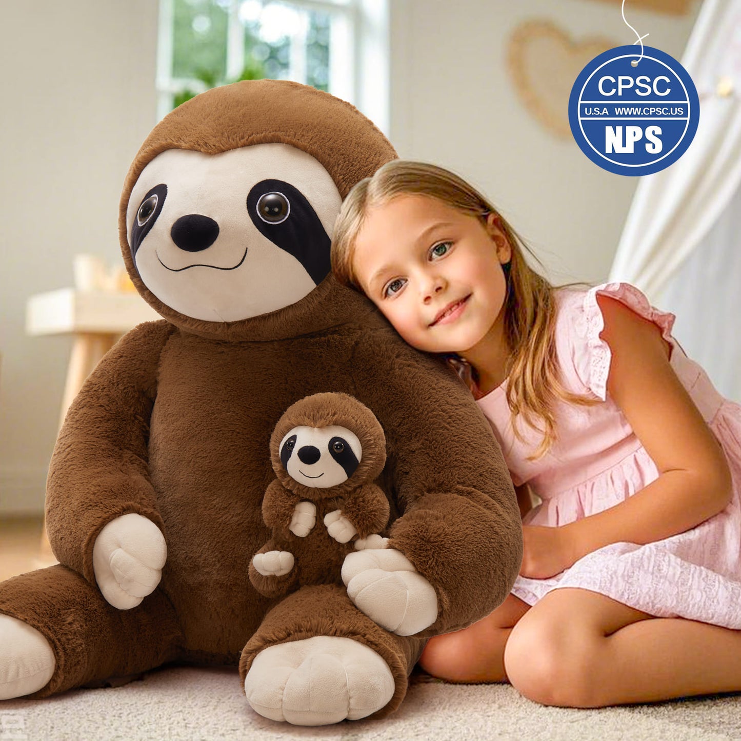 Lifelike Big Sloth Stuffed Animals, Coffee, 37 Inches