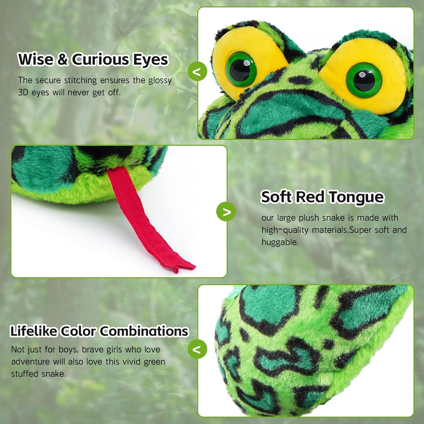 Giant Python Long Snake Plush Toy, Green, 98 Inches - MorisMos Stuffed Animals
