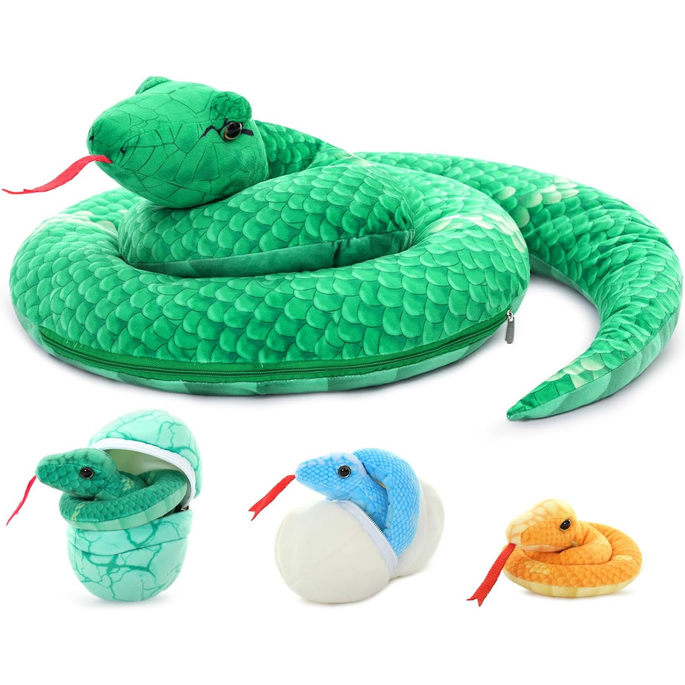 Snake Stuffed Animal Toy Set, Green/Yellow/Red/Pink, 80/79/55 Inches