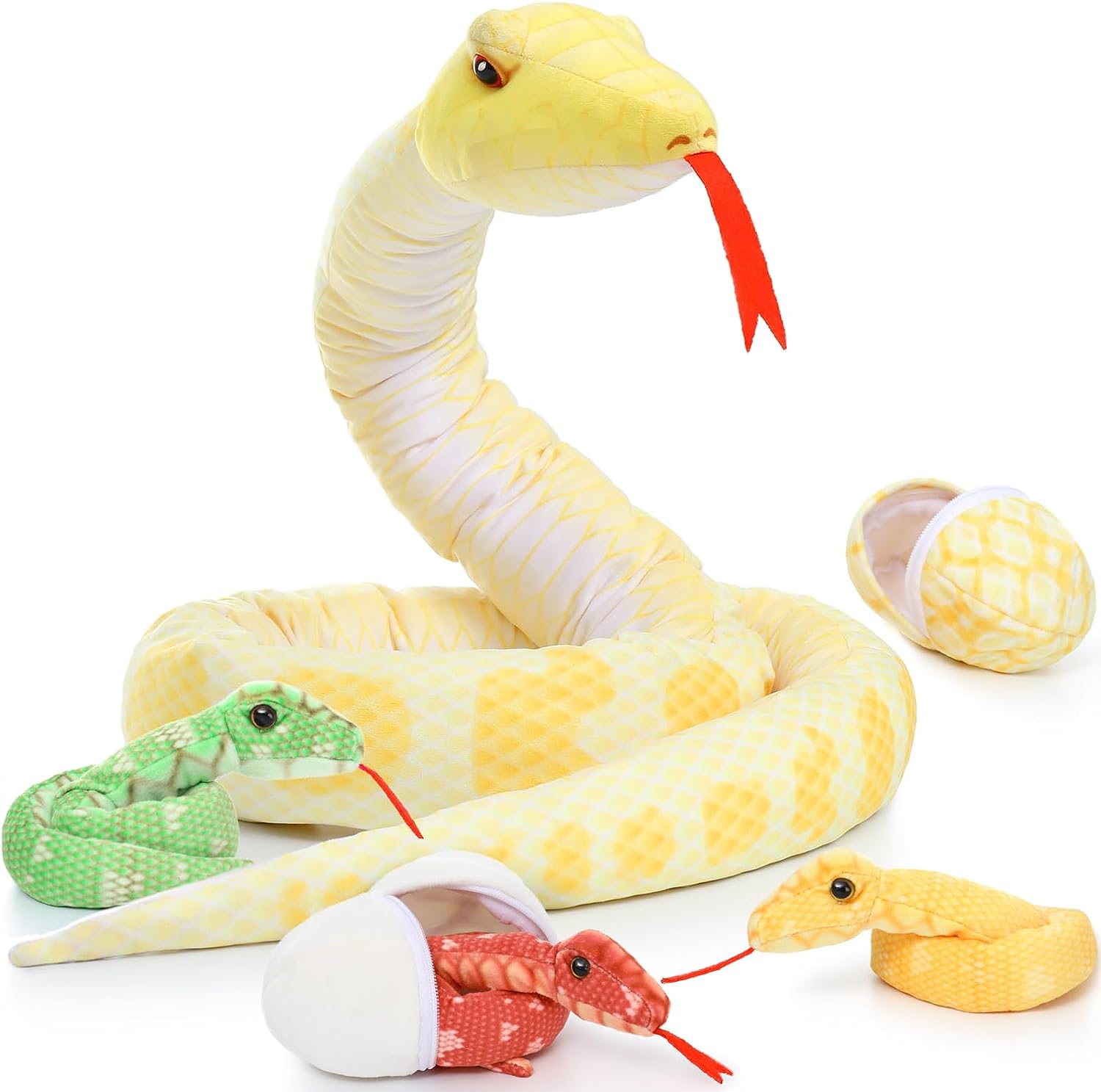 Ensemble de jouets en peluche serpent géant, vert/jaune, 80/55 pouces