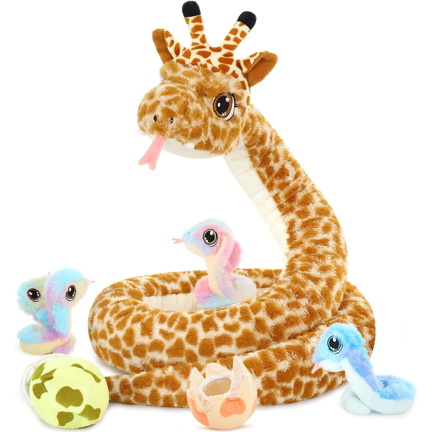 Giant Snake Stuffed Animal Toy Set, Green/Yellow - MorisMos Stuffed Animals