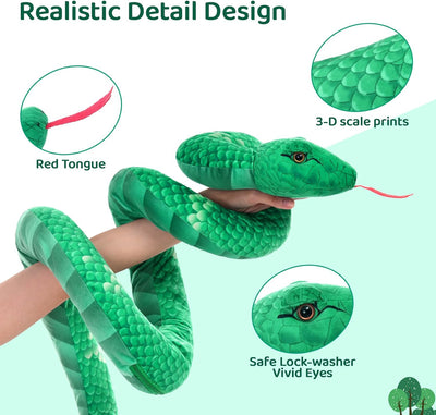 Giant Snake Stuffed Animal Toy Set, Green/Yellow, 80/55 Inches
