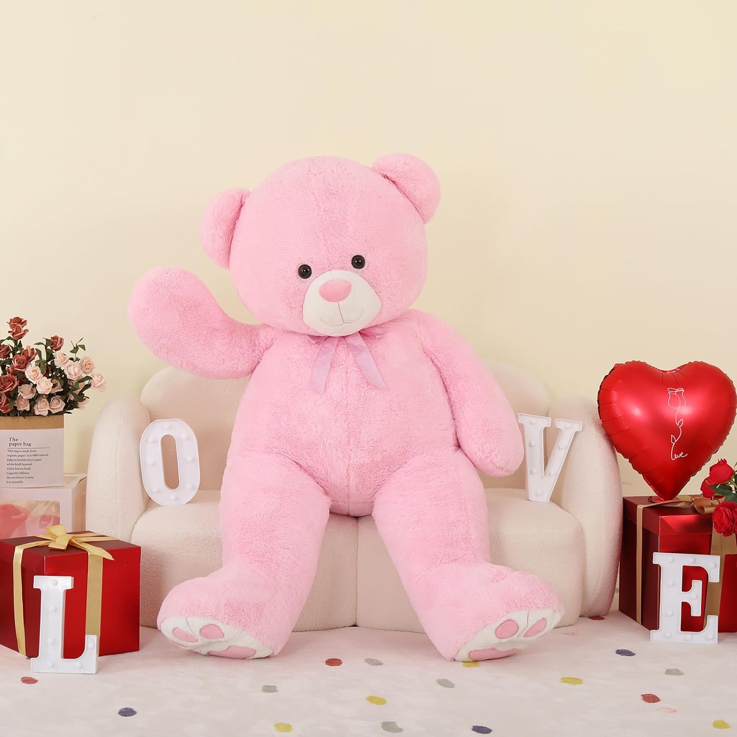 Giant Teddy Bear Plush Toy, Pink/Light Brown/White, 43/55 Inches
