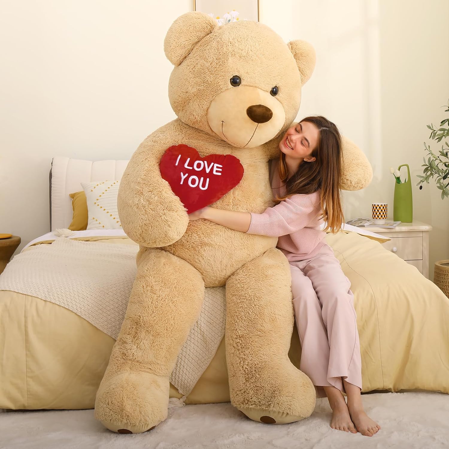 Life Size Teddy Bear Plush Toy, Brown/Beige/Pink/Black, 6 FT