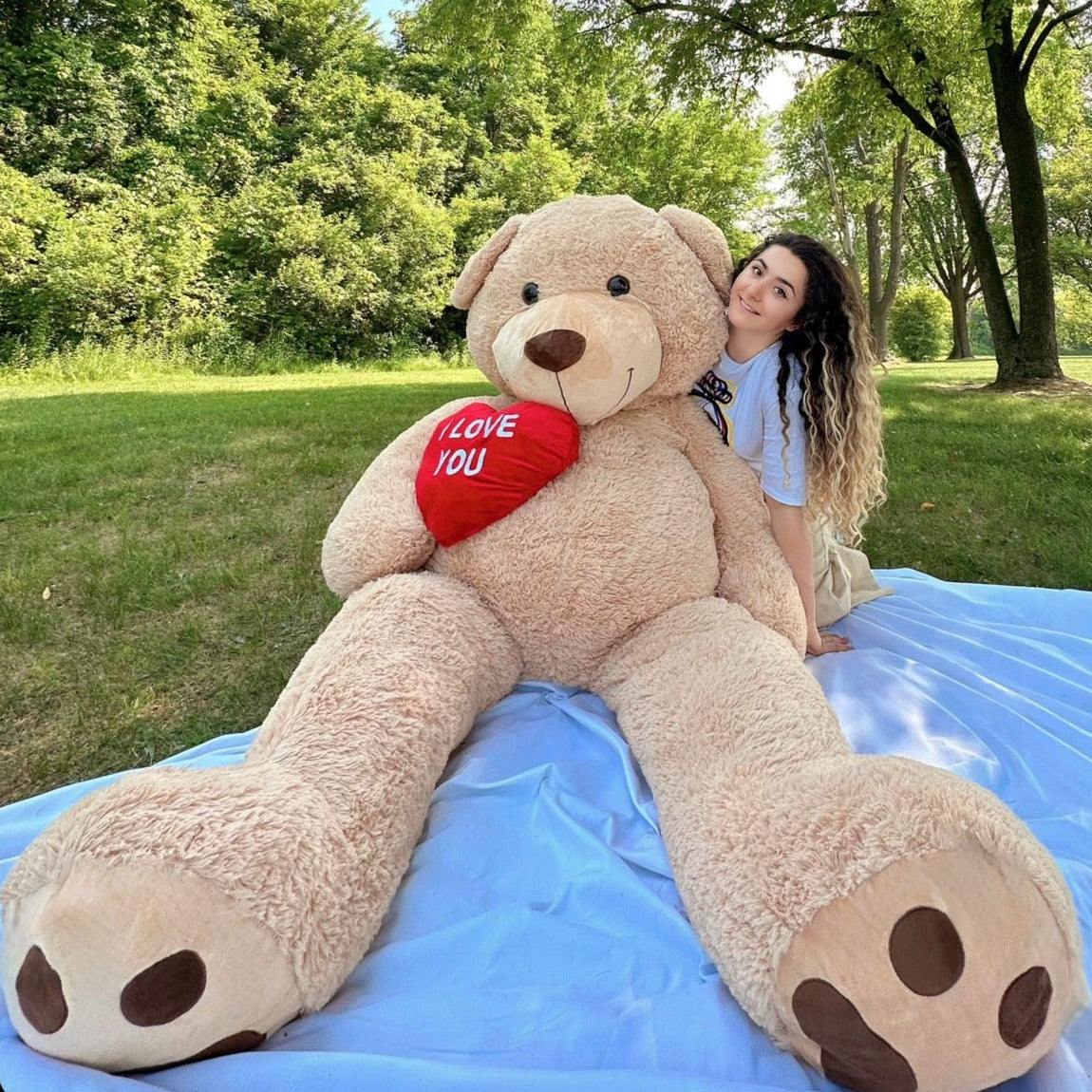 Life Size Teddy Bear Plush Toy, Brown/Beige/Pink, 6 FT