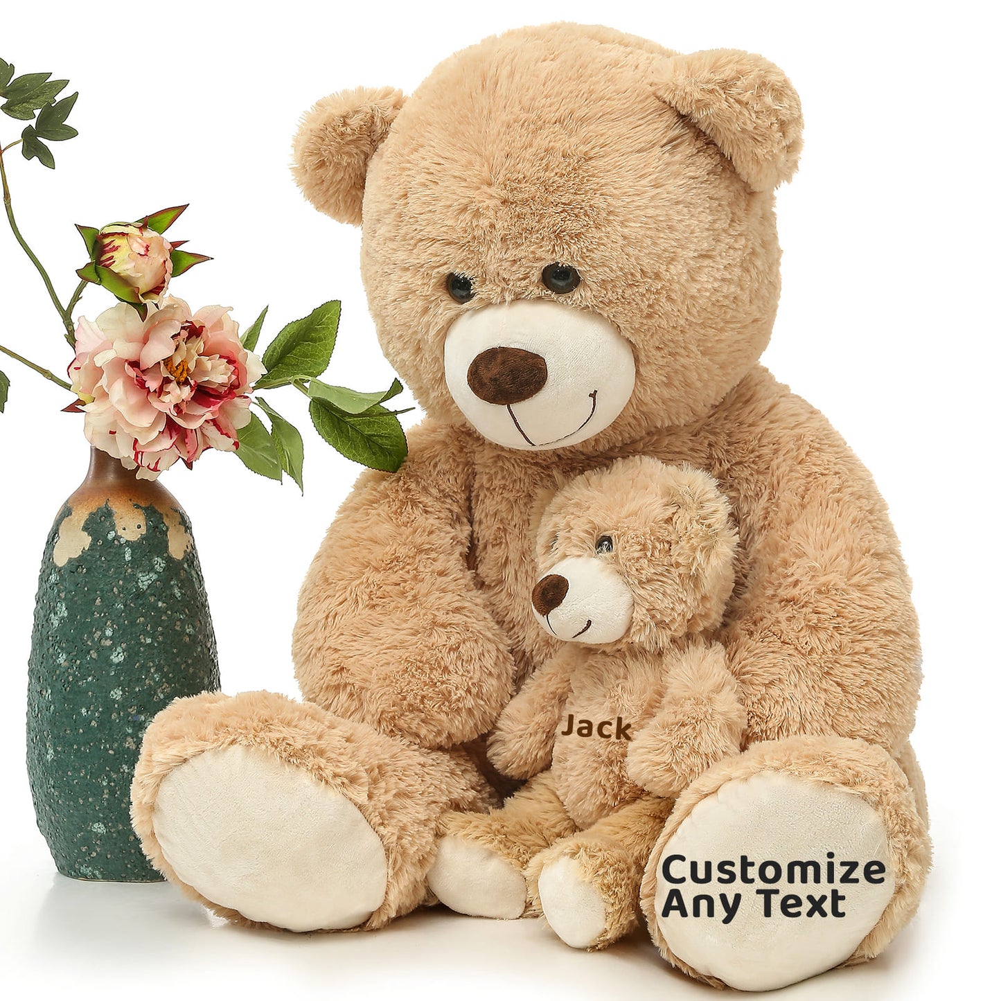 Custom Teddy Bear Plush Toy with Custom Text - Light Brown Customized Teddy Bear 39 Inches - Stuffed Animal Personalized Gift - Personalized Gift for Anniversary, Graduation, Christmas, Valentine's Day, Mother's Day, Baby Shower - Free Shipping