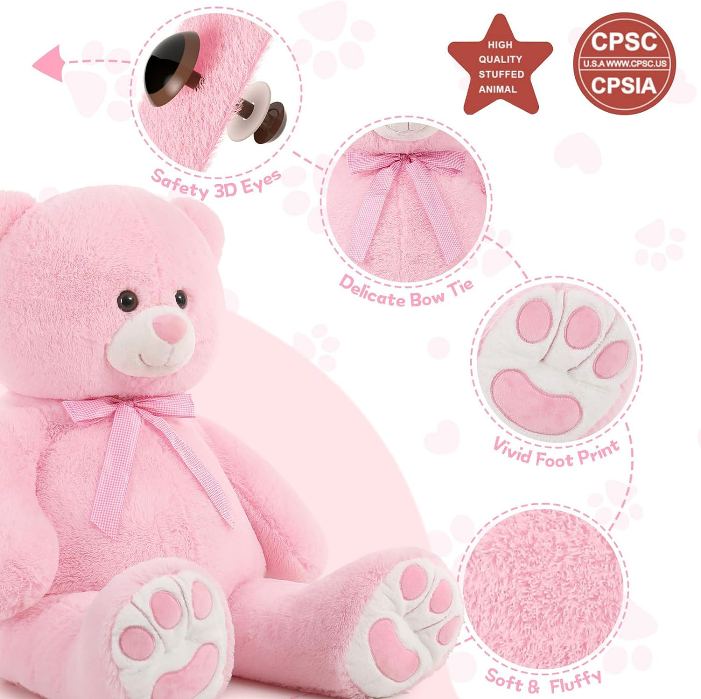 Giant Teddy Bear Stuffed Toy, Pink, 43.3 Inches