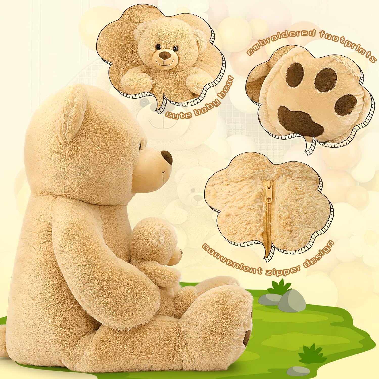 Riesiges Teddybär-Stoffspielzeug-Set, braun, 51 Zoll