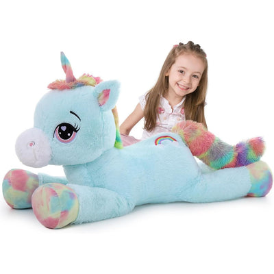 Giant Unicorn Plush Toy, Blue, 43.3 Inches