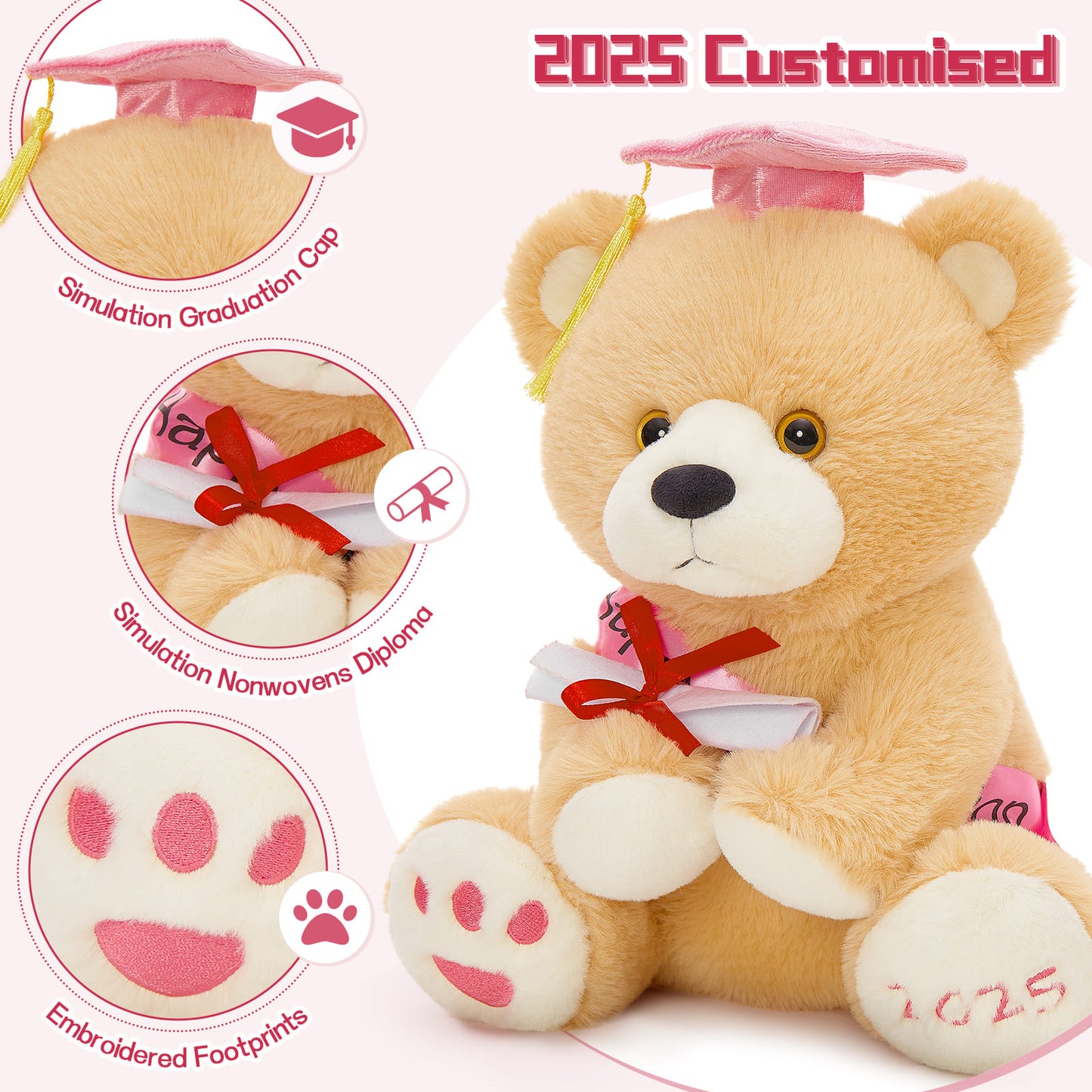 Graduation Teddy Bear Plush Toys - Light Brown Teddy Bear Stuffed Animals for 2025 Graduates - Graduation Gift for Class of 2025 - Graduation Teddy Bear with Bachelor Hat and Diploma - Bulk Graduation Teddy Bear Plush - Class 2025 Graduation Decorations 