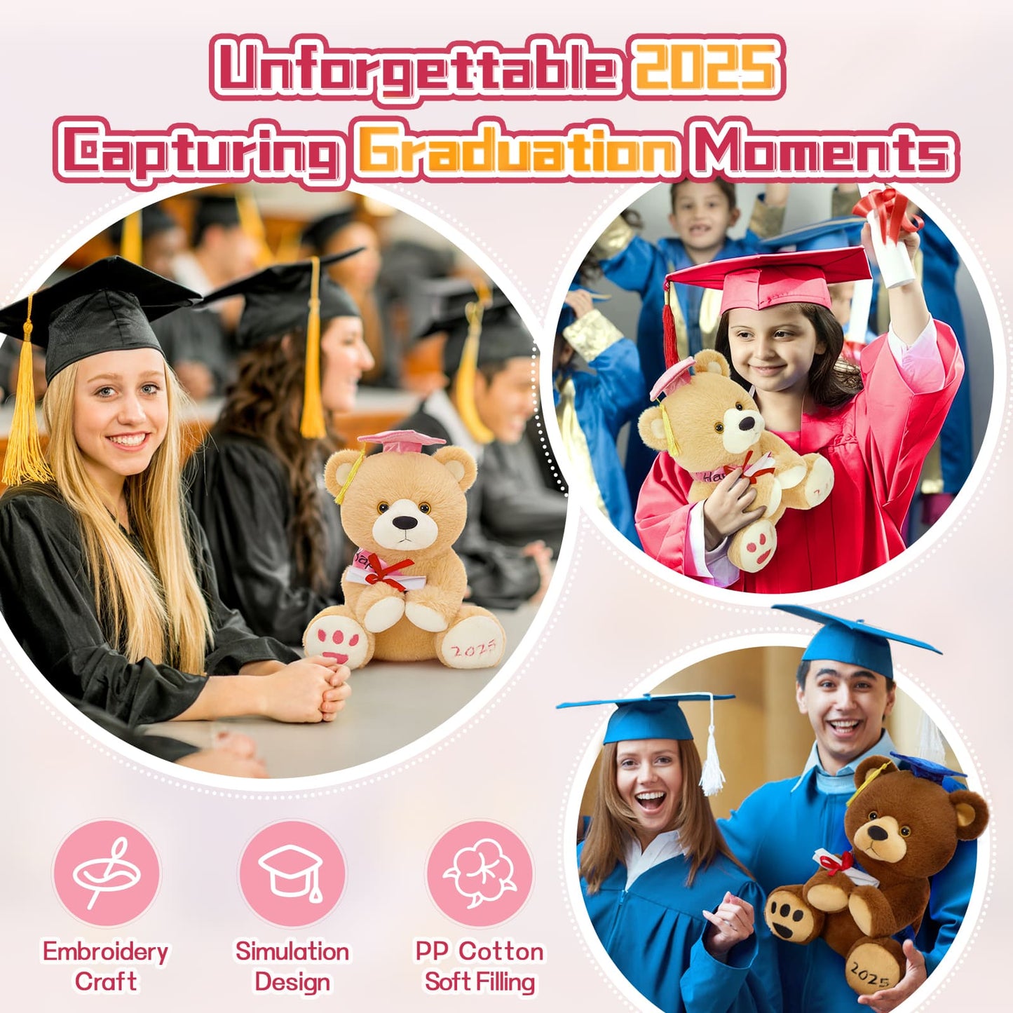 Graduation Teddy Bear Plush Toys - Light Brown Teddy Bear Stuffed Animals for 2025 Graduates - Graduation Gift for Class of 2025 - Graduation Teddy Bear with Bachelor Hat and Diploma - Bulk Graduation Teddy Bear Plush - Class 2025 Graduation Decorations 