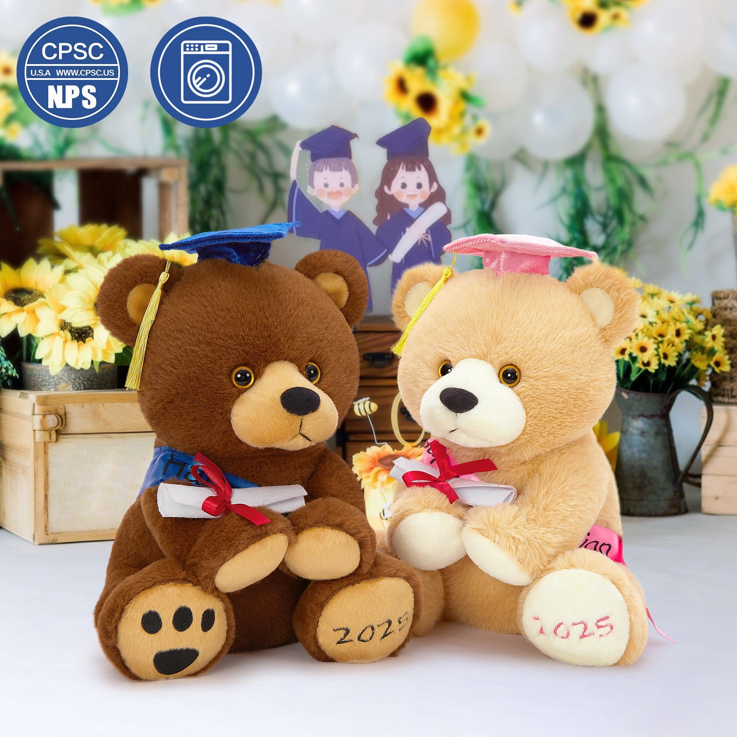 Graduation Teddy Bear Plush Toys - Light Brown Teddy Bear Stuffed Animals for 2025 Graduates - Graduation Gift for Class of 2025 - Graduation Teddy Bear with Bachelor Hat and Diploma - Bulk Graduation Teddy Bear Plush - Class 2025 Graduation Decorations 