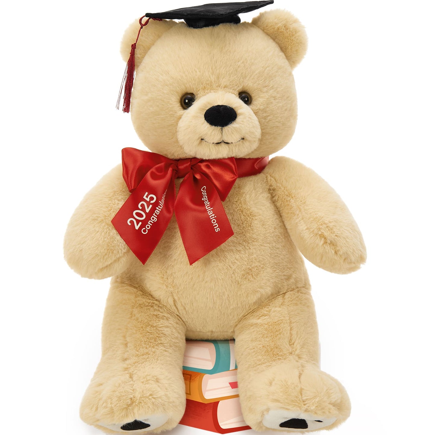 Plush graduation teddy bear with 2025 congratulations ribbon and cap