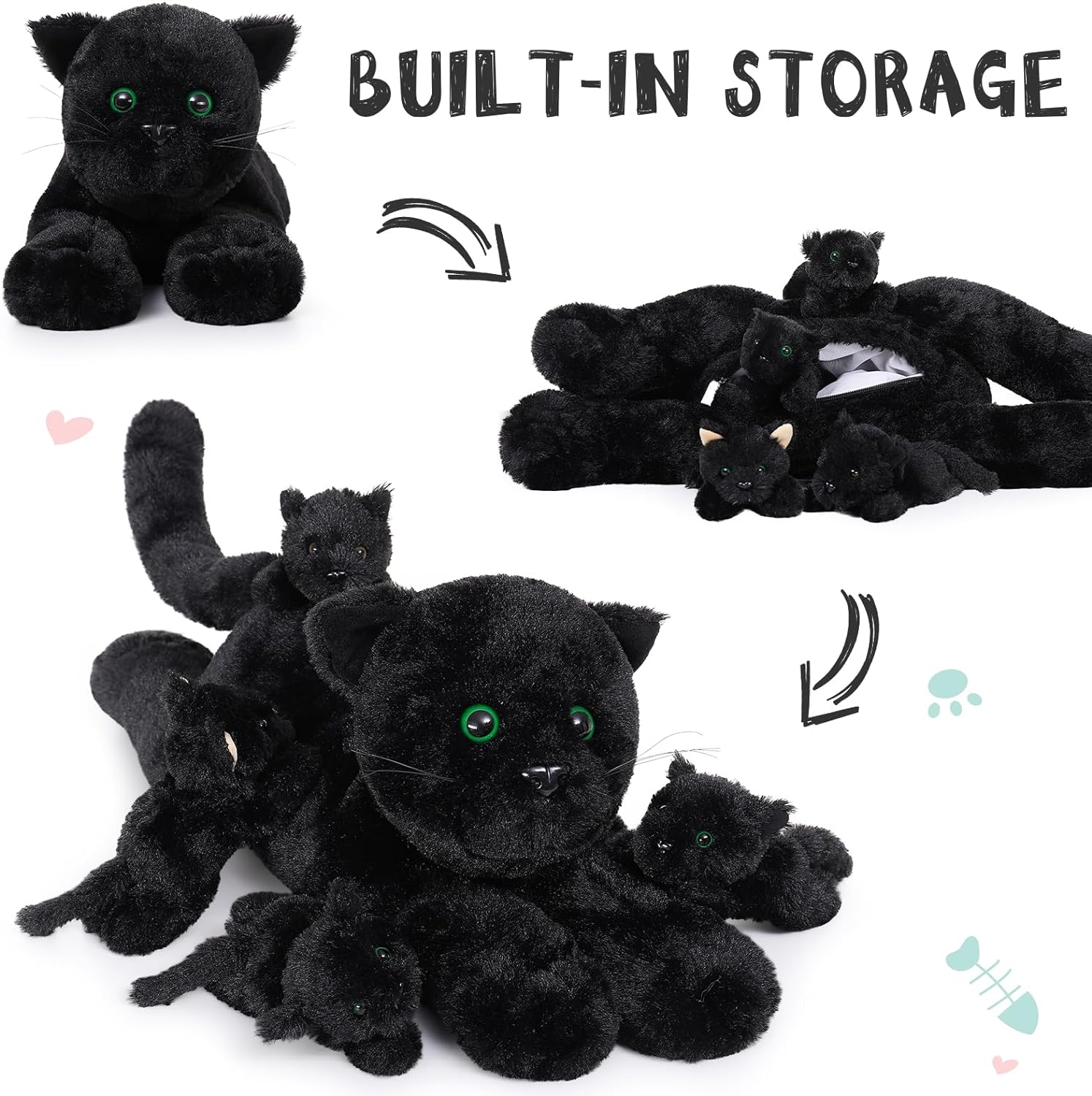 Ensemble de jouets en peluche chat noir, 20,4 pouces