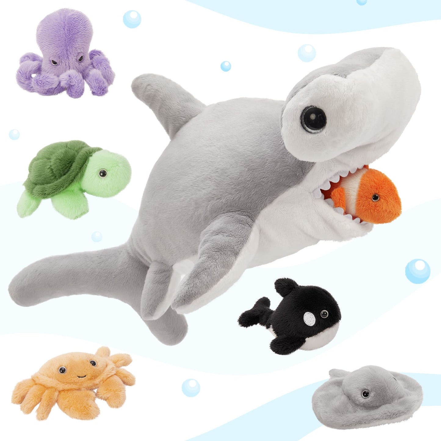 Hammerhead Shark Stuffed Animals, Grey, 23.7 Inches - Cute Mini Ocean Fish Plush Toys - Oceanarium/Aquarium Souvenirs - Christmas/Birthday/Easter Gift for Kids/Teens/Adults