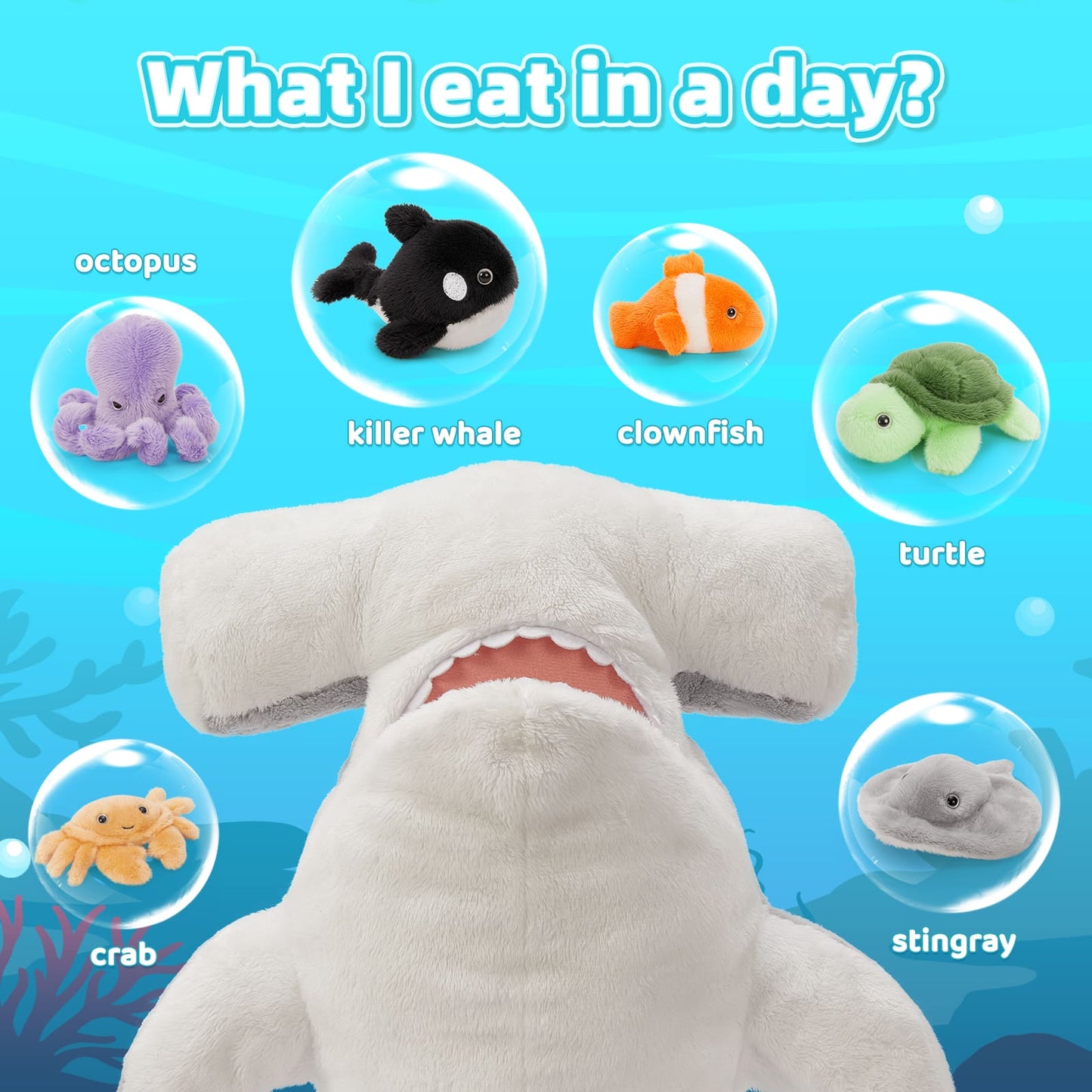 Hammerhead Shark Stuffed Animals, Grey, 23.7 Inches - Cute Mini Ocean Fish Plush Toys - Oceanarium/Aquarium Souvenirs - Christmas/Birthday/Easter Gift for Kids/Teens/Adults