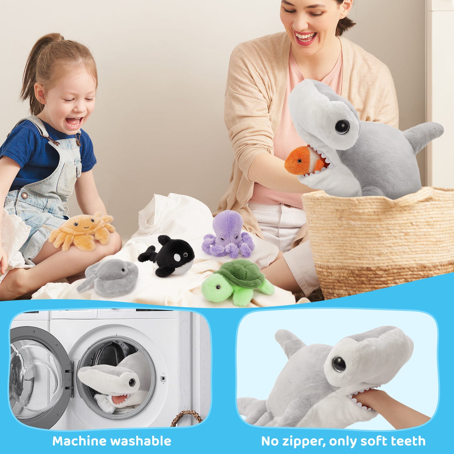 Hammerhead Shark Stuffed Animals, Grey, 23.7 Inches - Cute Mini Ocean Fish Plush Toys - Oceanarium/Aquarium Souvenirs - Christmas/Birthday/Easter Gift for Kids/Teens/Adults