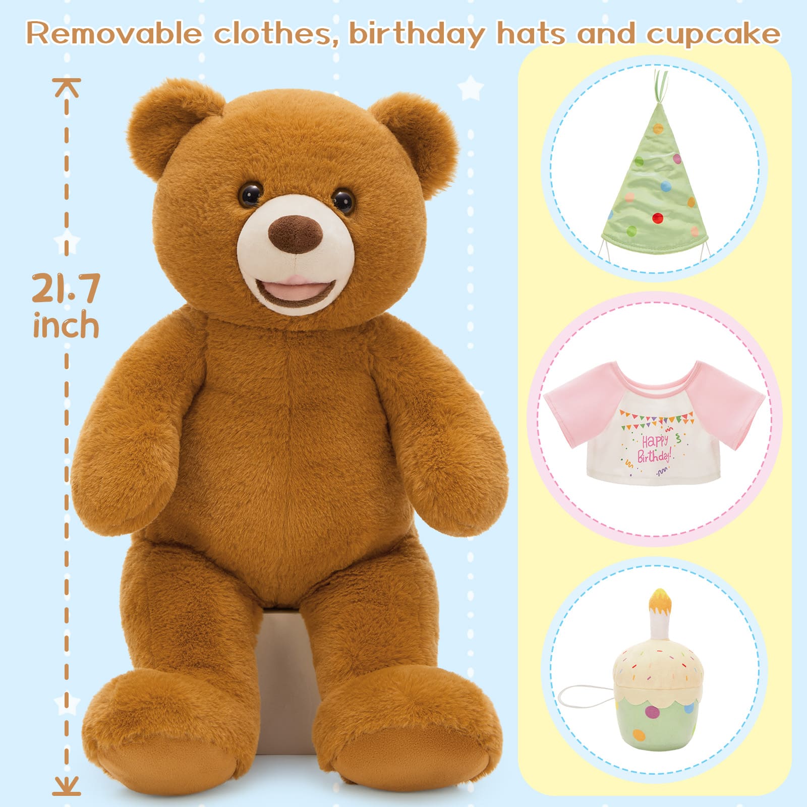 Happy Birthday Teddy Bear with Cake Plush Toys, 21.7 Inches