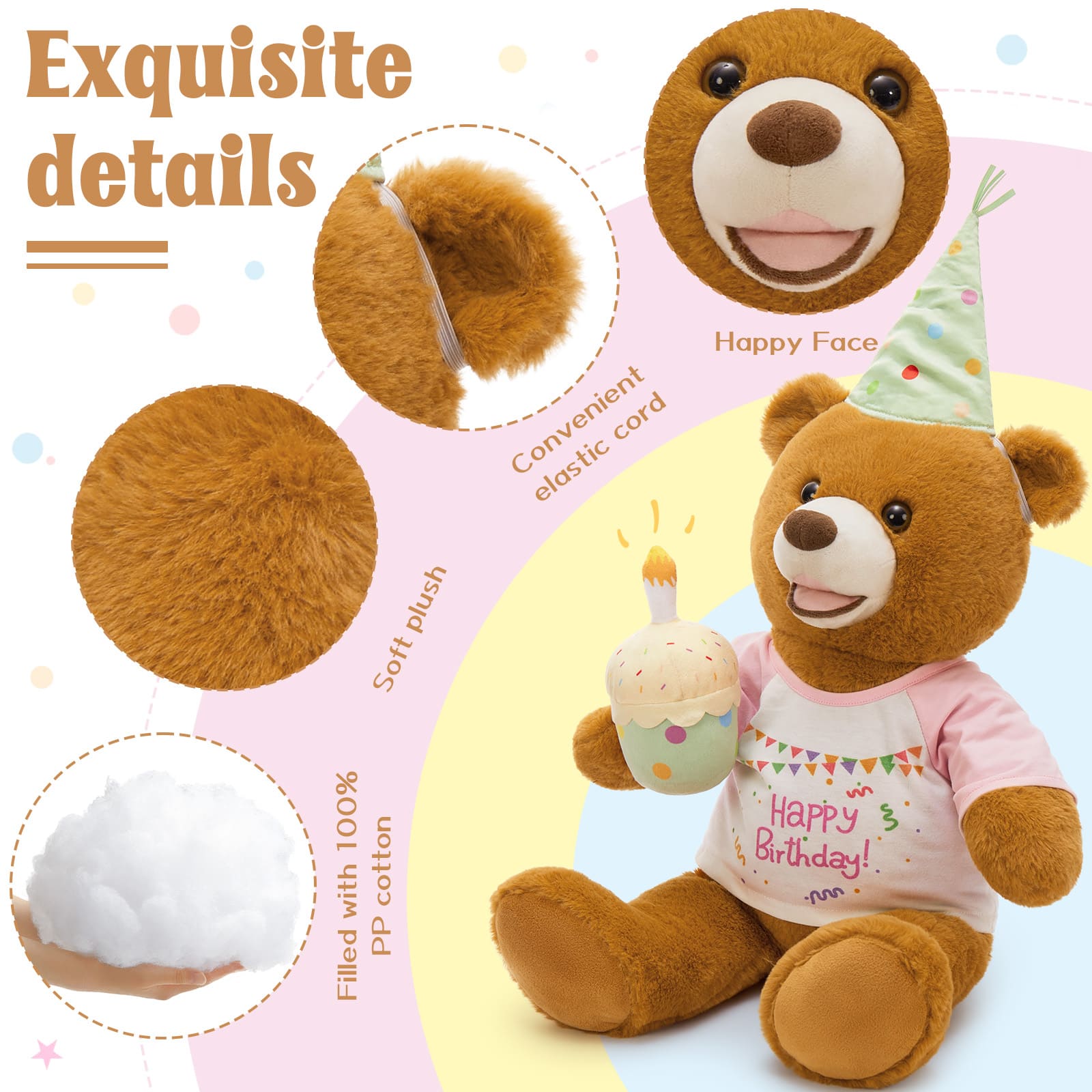 Happy Birthday Teddy Bear with Cake Plush Toys, 21.7 Inches