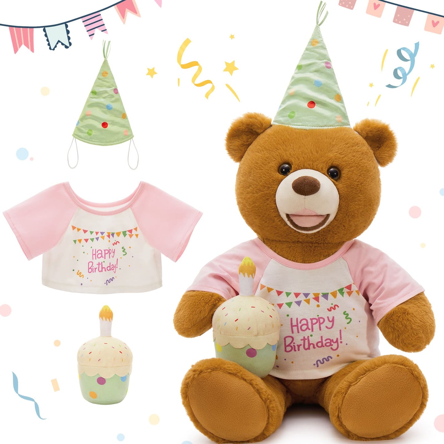 Happy Birthday Teddy Bear Plush Toys - Teddy Bear With Cake Stuffed Toys for Kids & Birthday Party Decor - Birthday Gift for Friends - Birthday Party Decorations - Bday Gift for Girls Boys - MorisMos Birthday Theme Stuffed Toys