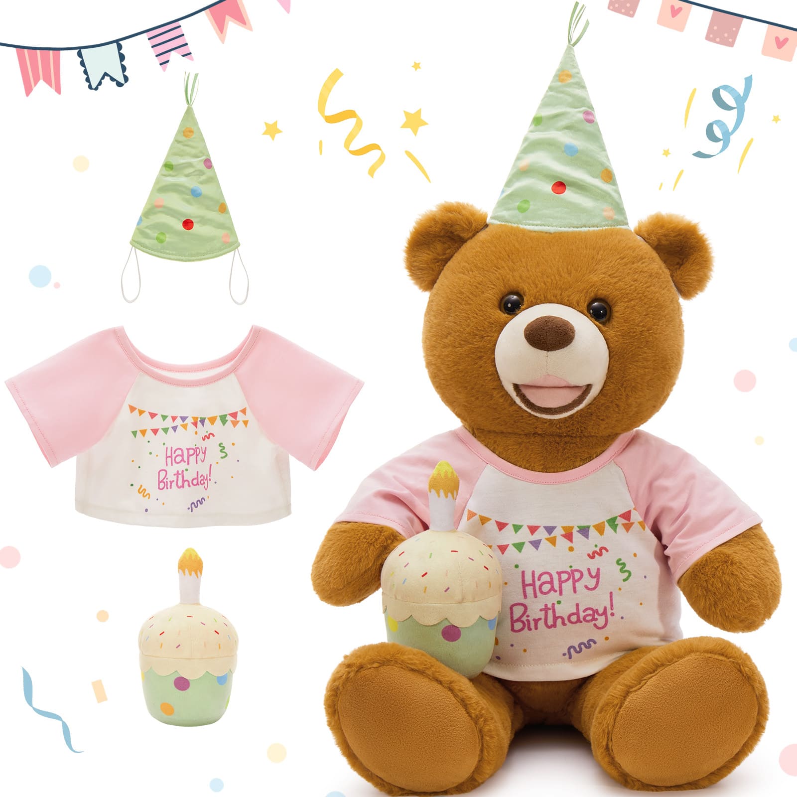 Happy Birthday Teddy Bear with Cake Plush Toys, 21.7 Inches