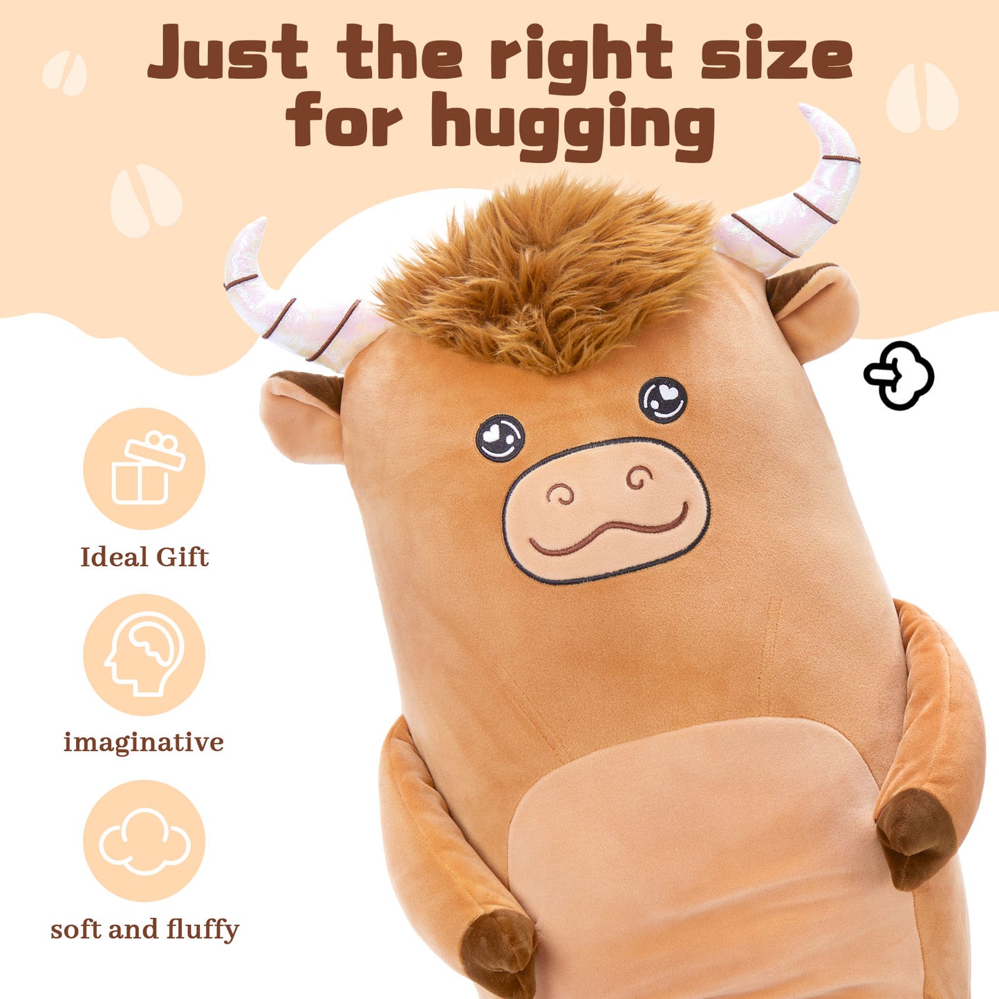 Highland Cattle Plush Pillow, Brown, 39 Inches