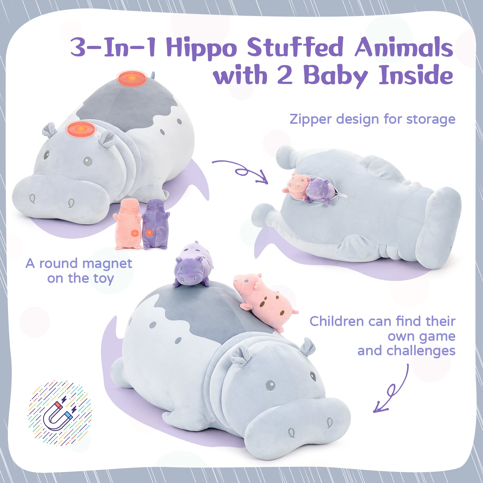 Big Hippopotamus Plush Toys Hippo Stuffed Animals, 25.5 Inches