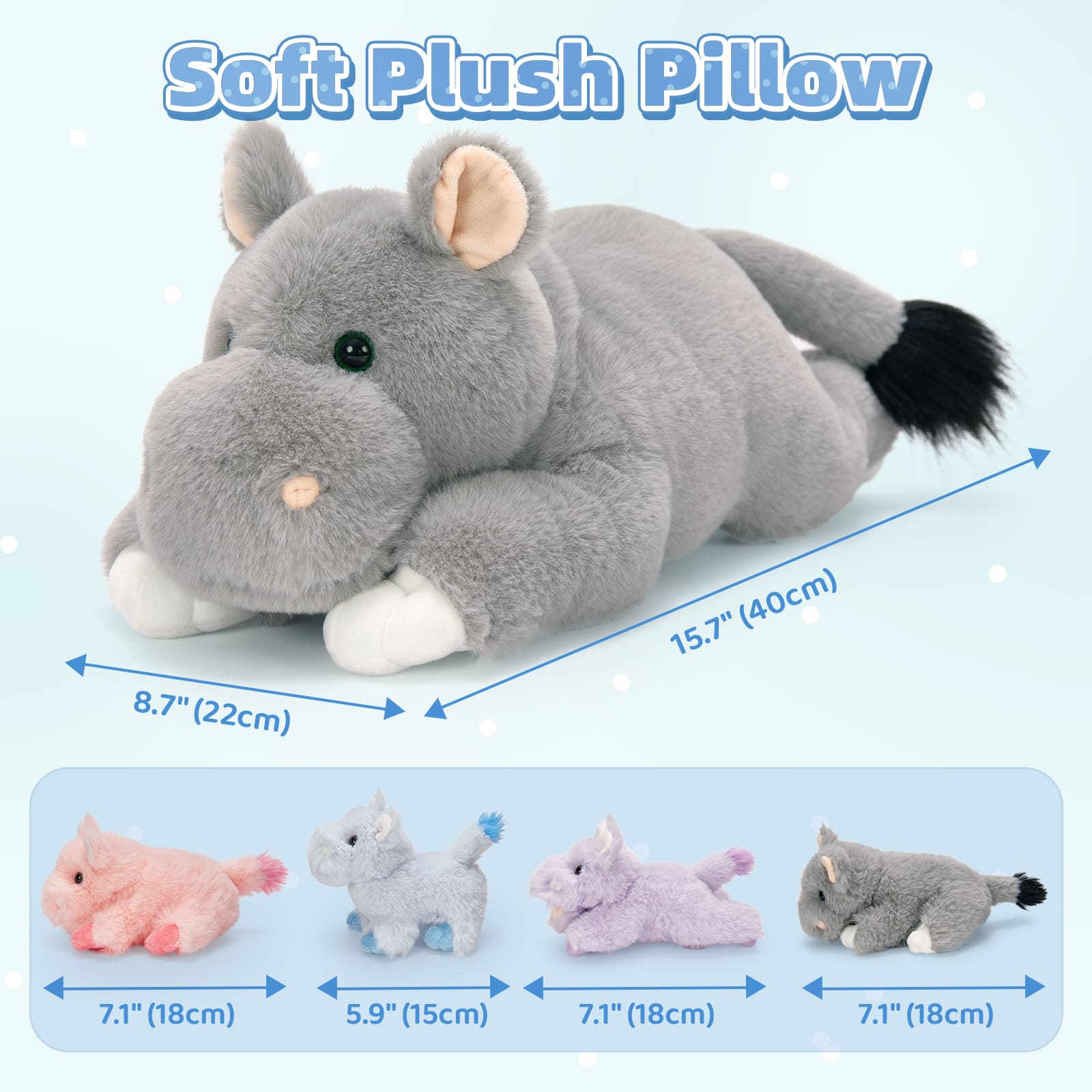 Hippo Stuffed Animals Hippopotamus Plush Toys, 15.7 Inches