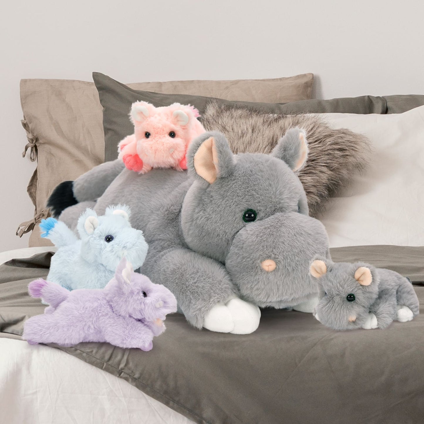 Hippo Stuffed Animals Bulk - 5 Pcs Hippopotamus Plush Toys - Stuffed Animal Babies with Their Mom - Hippo Plush Dolls - Stuffed Animals with Babies in the Belly - Christmas/Birthday/Baby Shower Gift for Kids Teens Adults