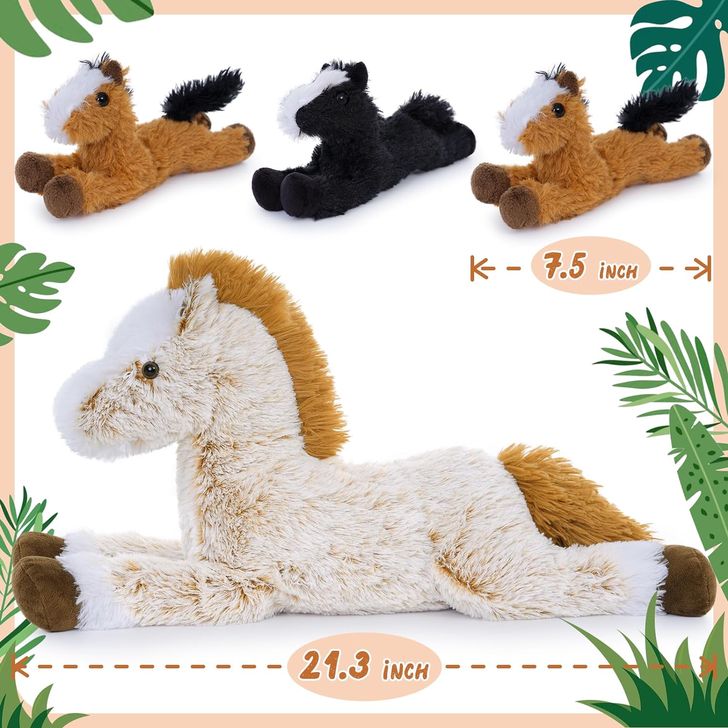 4 Pcs Horse Plush Toys, Brown/Light Brown, 21 Inches