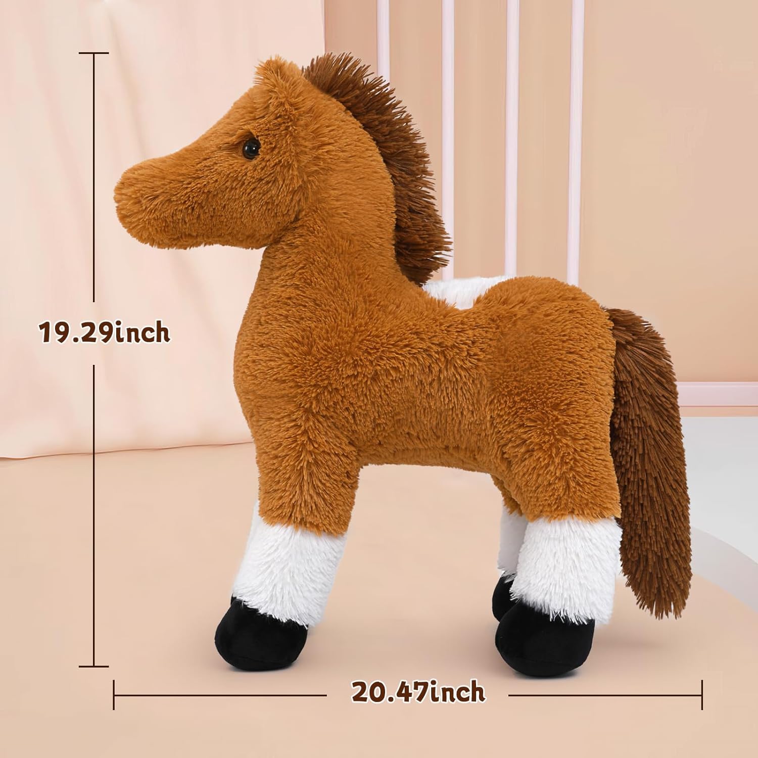 Jouet en peluche cheval, marron, 20 pouces 