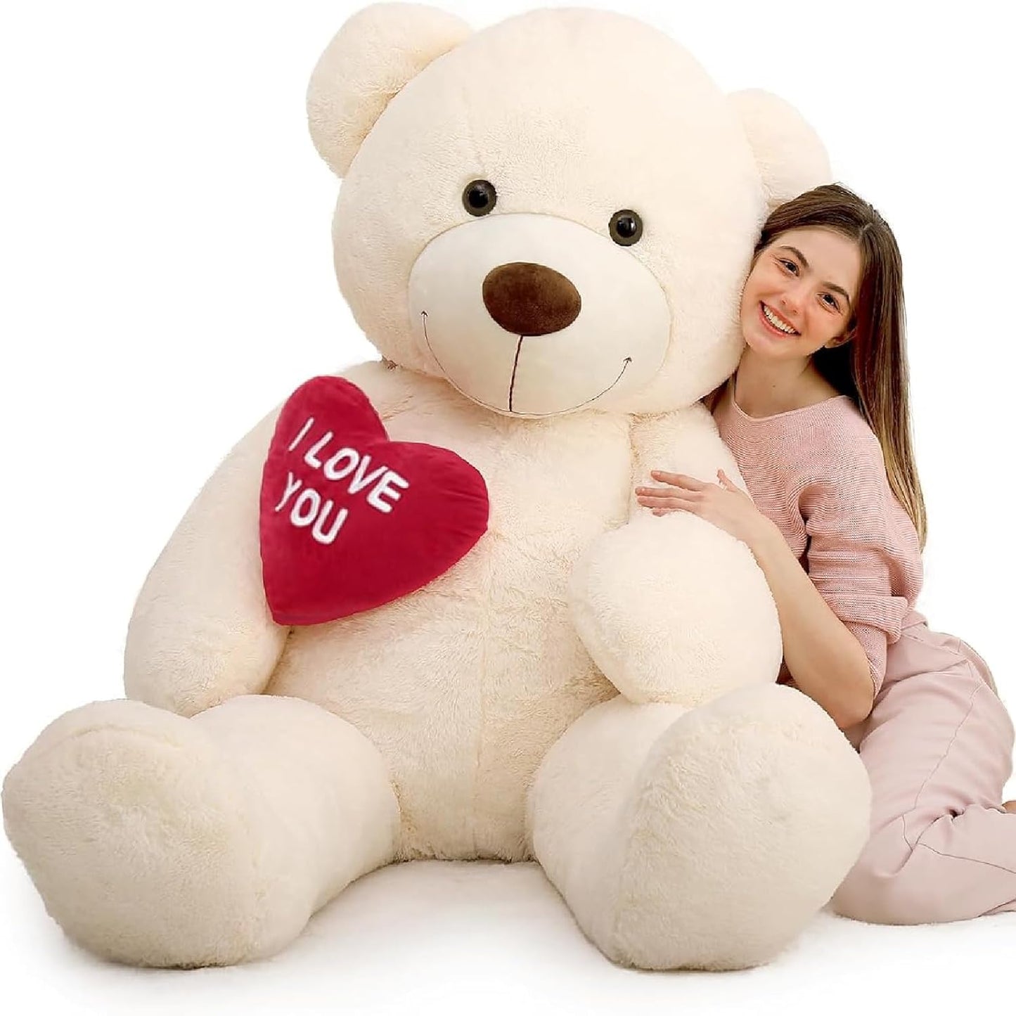 Giant 180 CM Beige Teddy Bear Plush Toys - 6 Feet Teddy Bear Stuffed Animals - Teddy Bear Plush with ' I Love You ' Heart - Valentine's Day Gift for Girlfriend/Boyfriend - Romantic Confession/Propose Marriage Gift Ideas - Anniversary Gift for Wife/Husband - Teddy Bear Theme Baby Shower