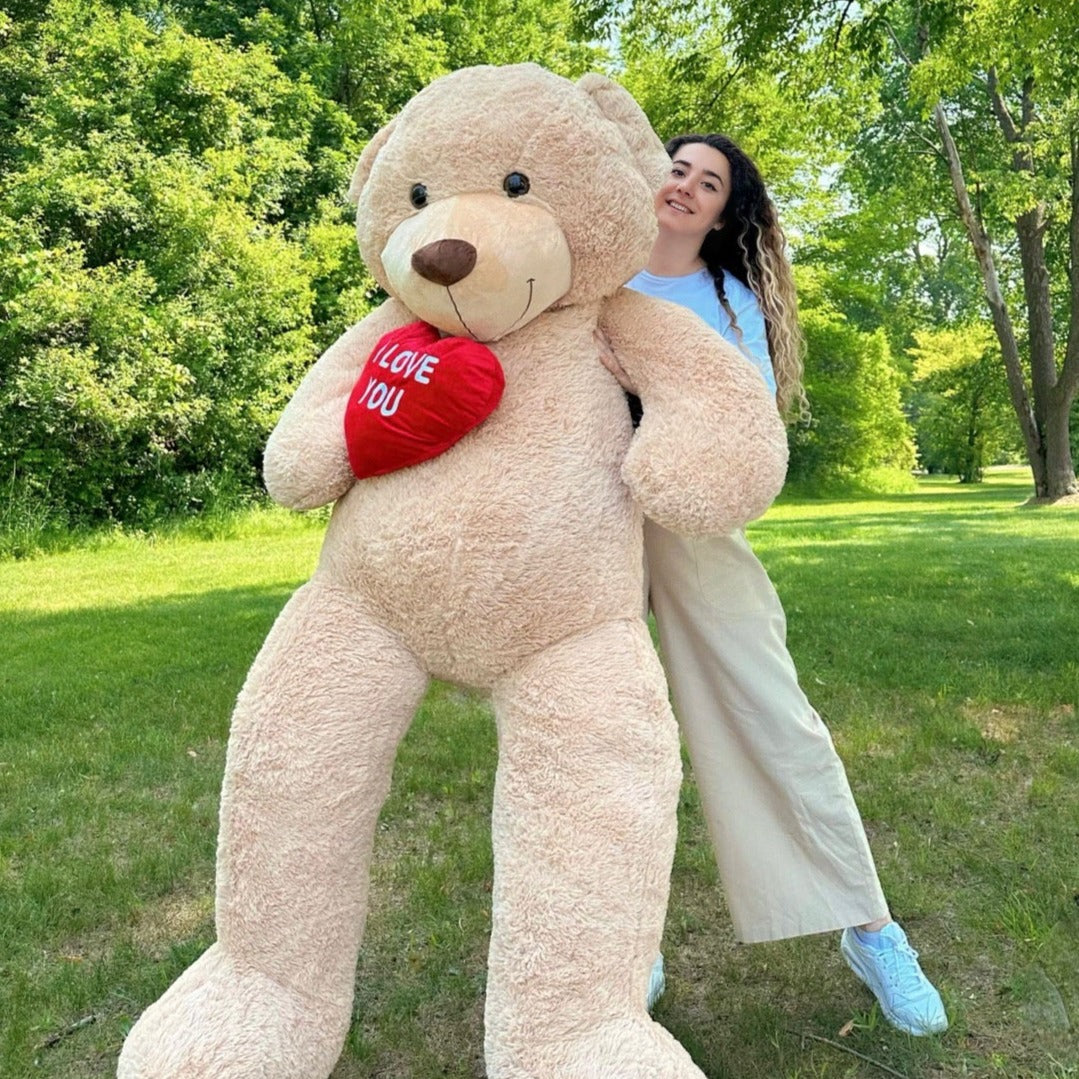 Giant 180 CM Brown Teddy Bear Plush Toys - 6 Feet Teddy Bear Stuffed Animals - Teddy Bear Plush with ' I Love You ' Heart - Valentine's Day Gift for Girlfriend/Boyfriend - Romantic Confession/Propose Marriage Gift Ideas - Anniversary Gift for Wife/Husband - Teddy Bear Theme Baby Shower