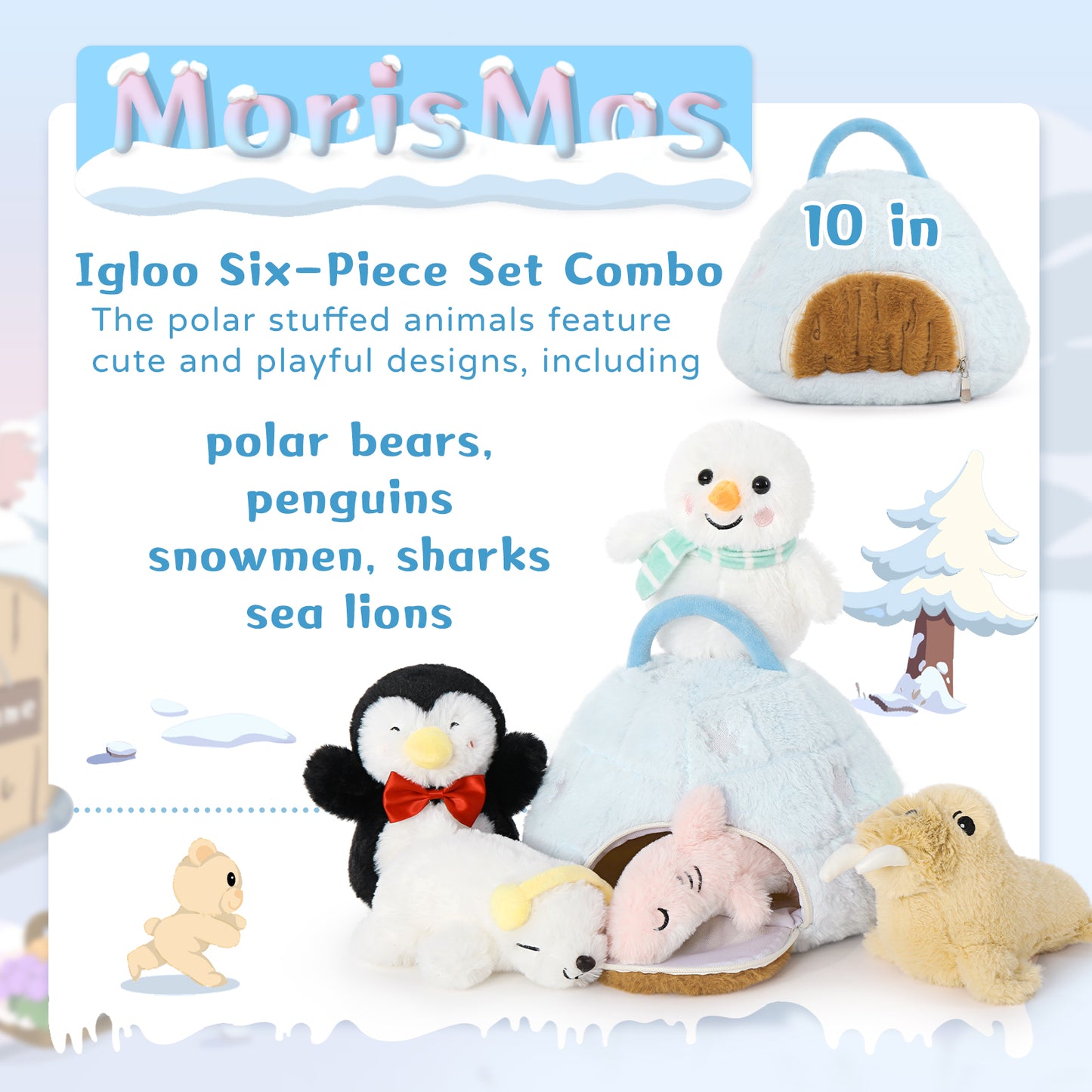 Igloo Plush with 5 Mini Stuffed Animals, 9.8 Inches - MorisMos Soft Toys