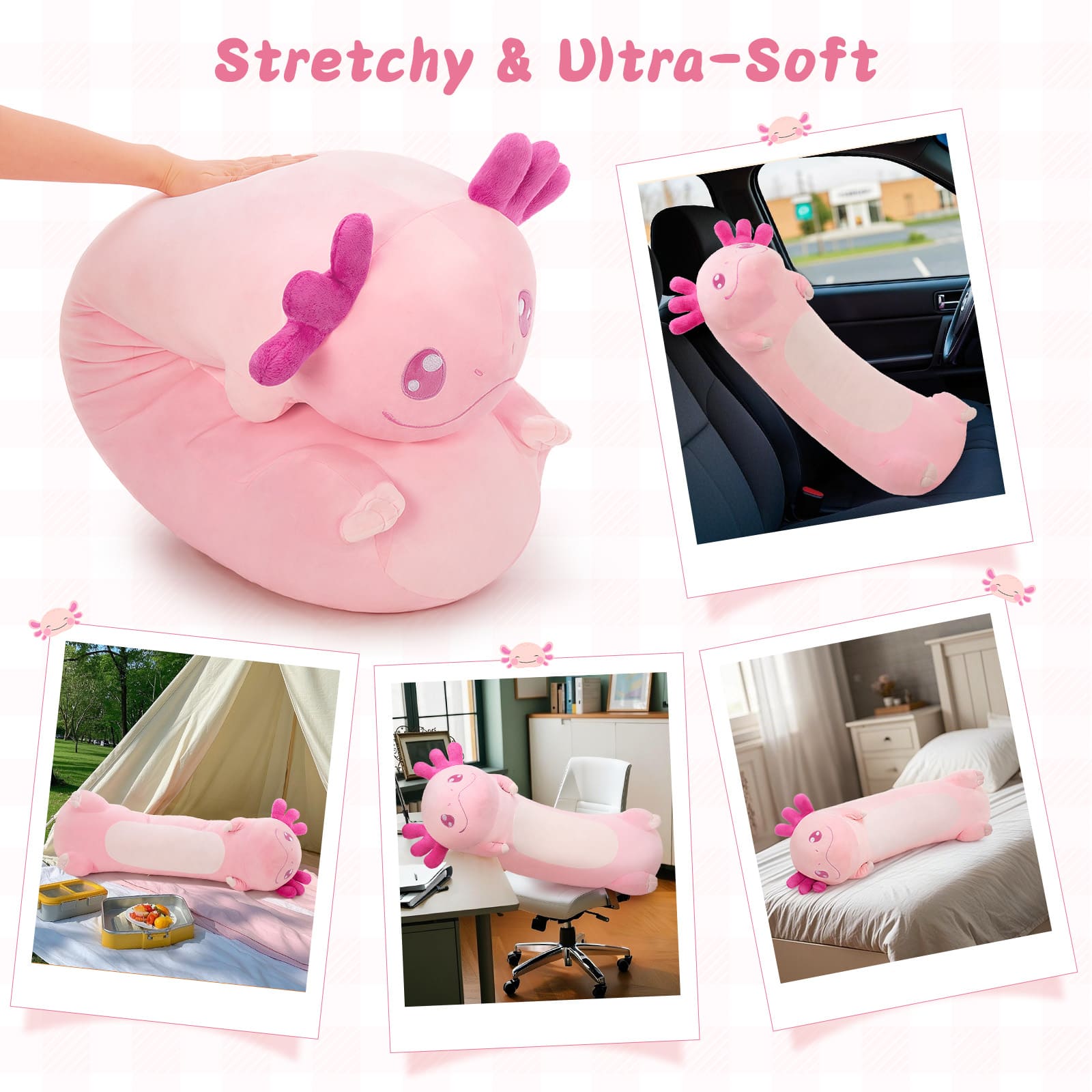 Jumbo Axolotl Cartoon Long Plush Pillow, Pink, 39 Inches