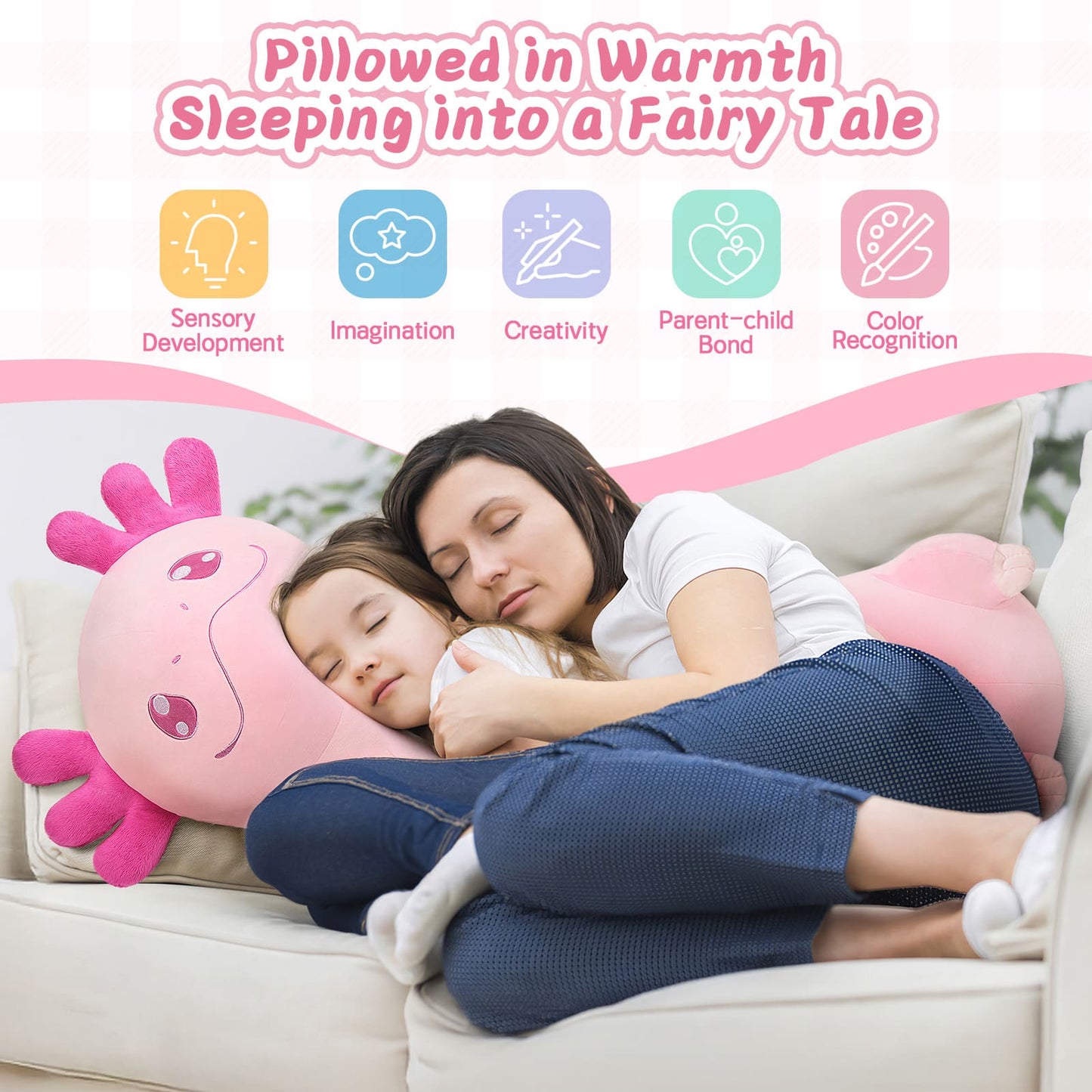 Giant Axolotl Cartoon Long Plush Pillow - Pink Axolotl Long Body Plush Pillows 39 Inches - Cozy Cartoon Pillows for Bed Sofa - Mother's Day Gift Ideas - Birthday Gift for Friends - Christmas Day Gift for Girls - Big Long Body Pillow 100 CM