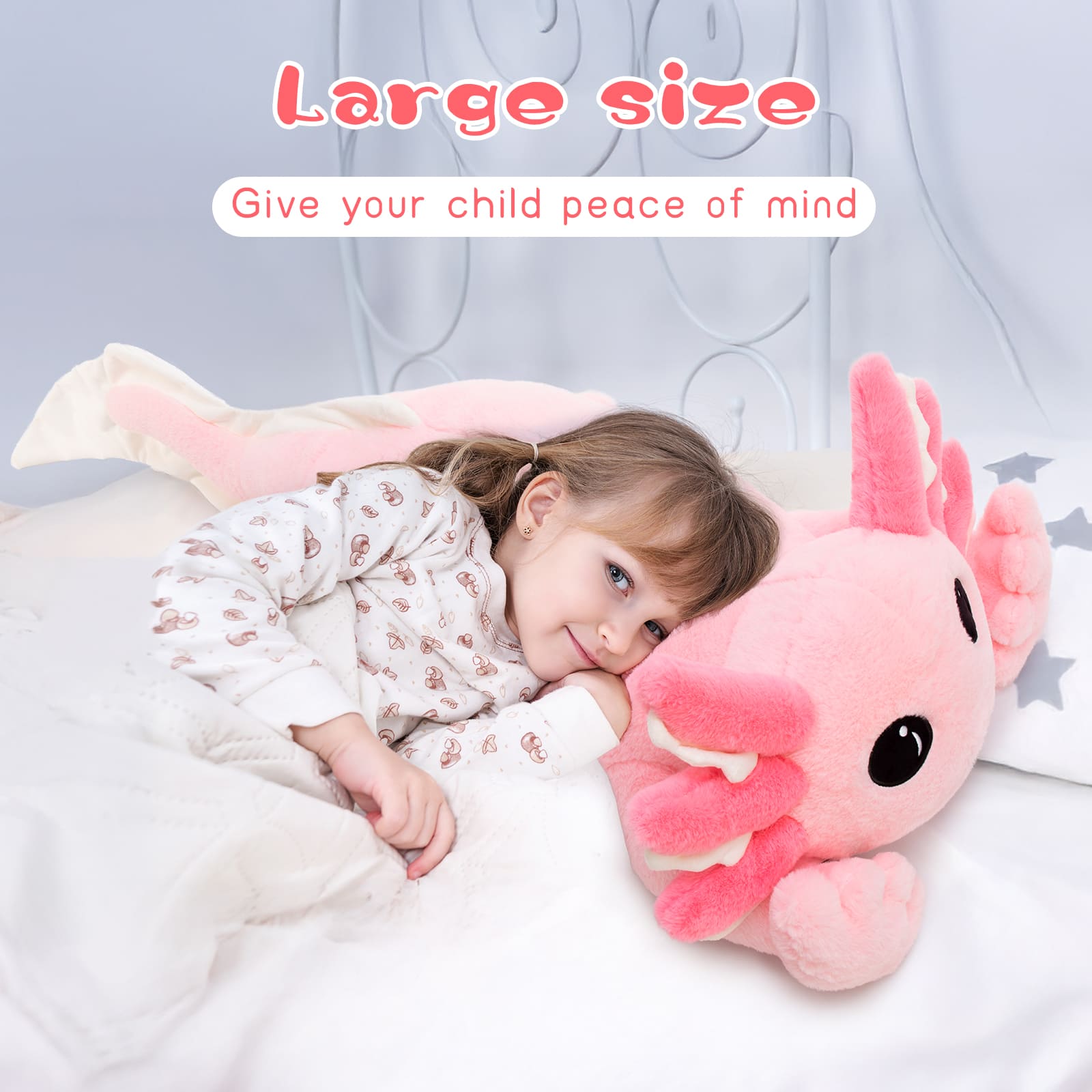 Large Plush Axolotl Toy Stuffed Salamander Toy, Pink, 39.4 Inches