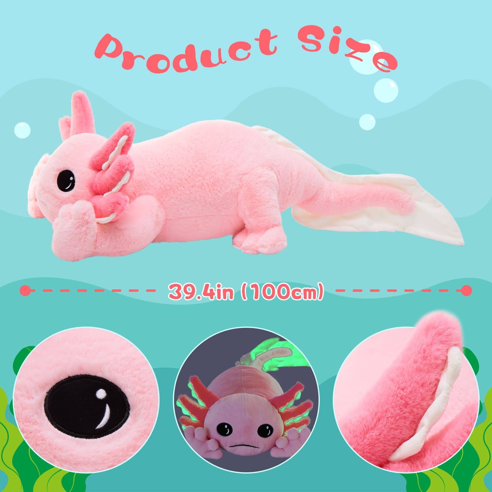 Large Plush Axolotl Toy Stuffed Salamander Toy, Pink, 39.4 Inches