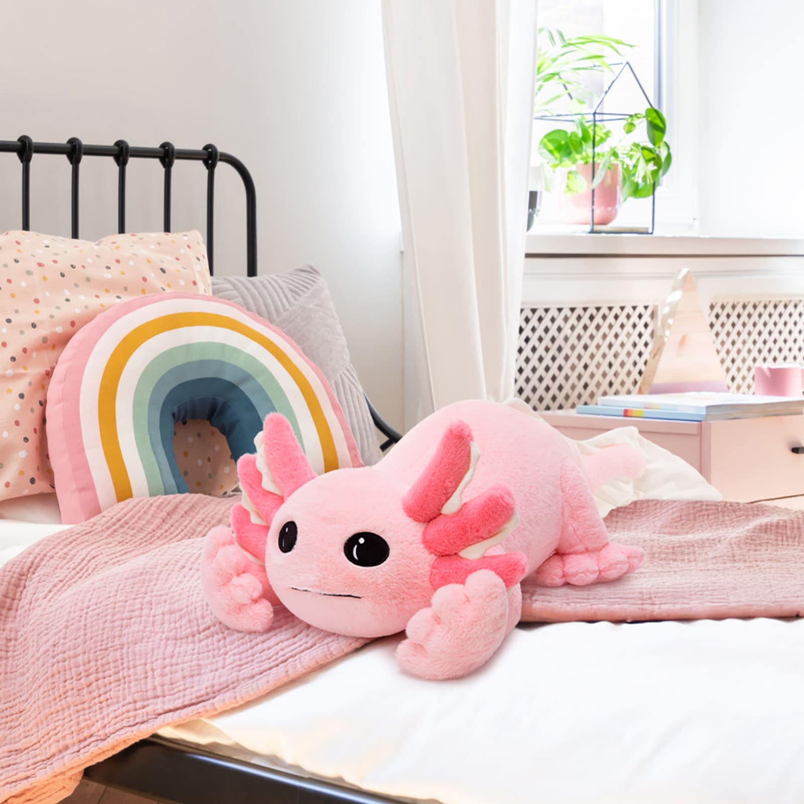 Large Plush Axolotl Toy Stuffed Salamander Toy, Pink, 39.4 Inches
