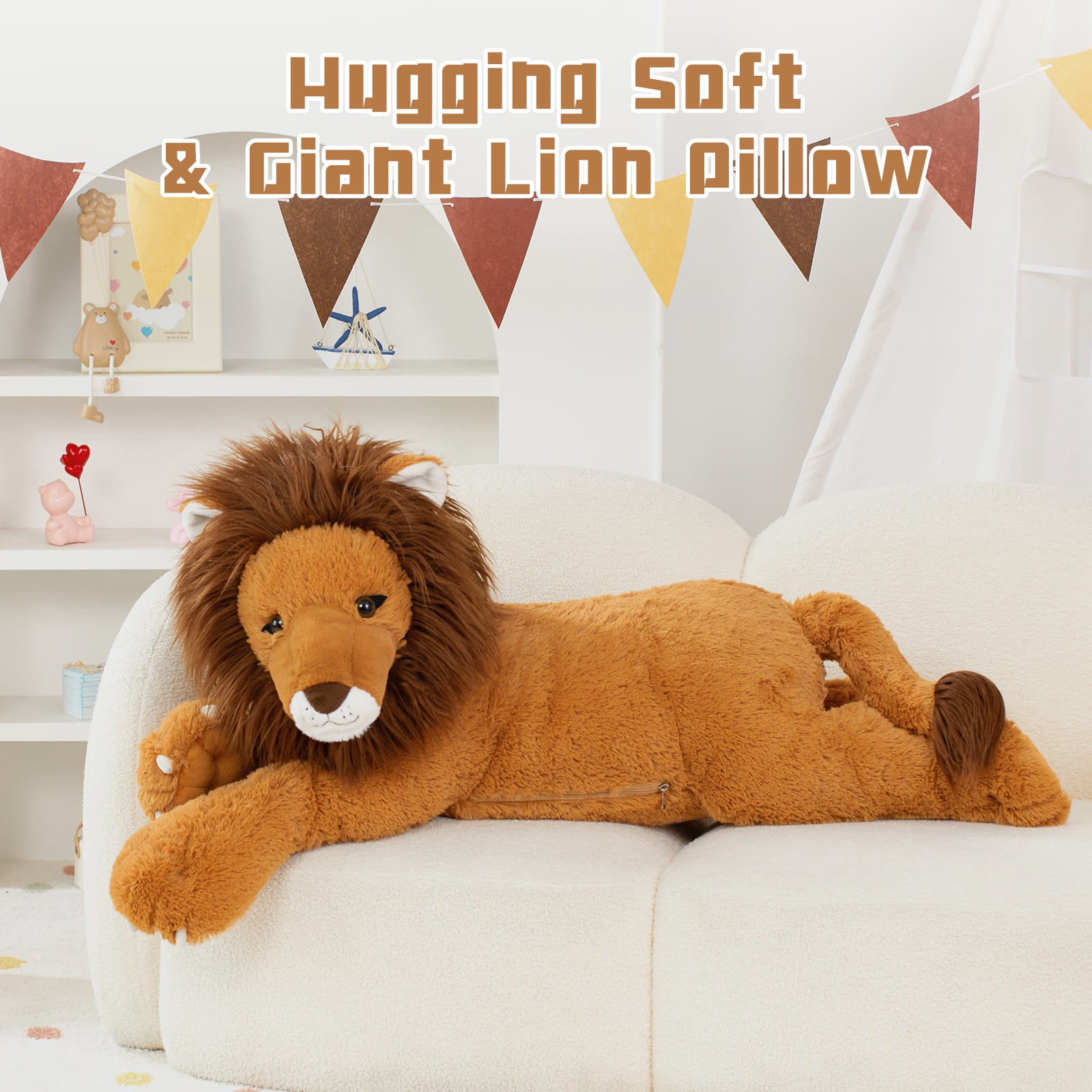 Jumbo Realistic Lion Stuffed Animals, 43 Inches