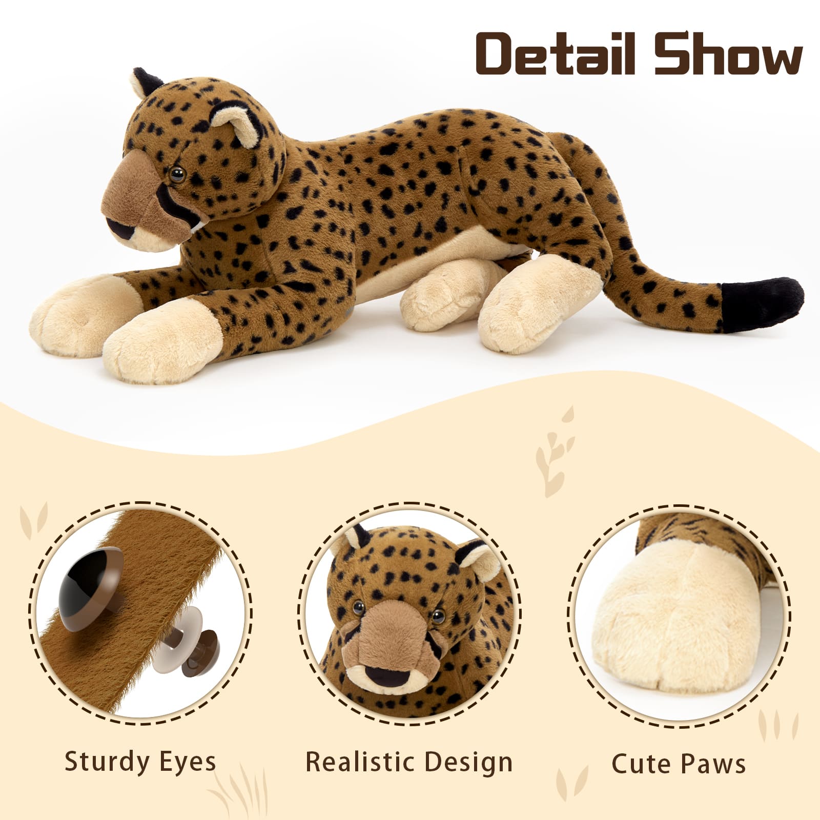 Giant Cheetah Stuffed Animals Jungle Plush Toys, 53.15 Inches