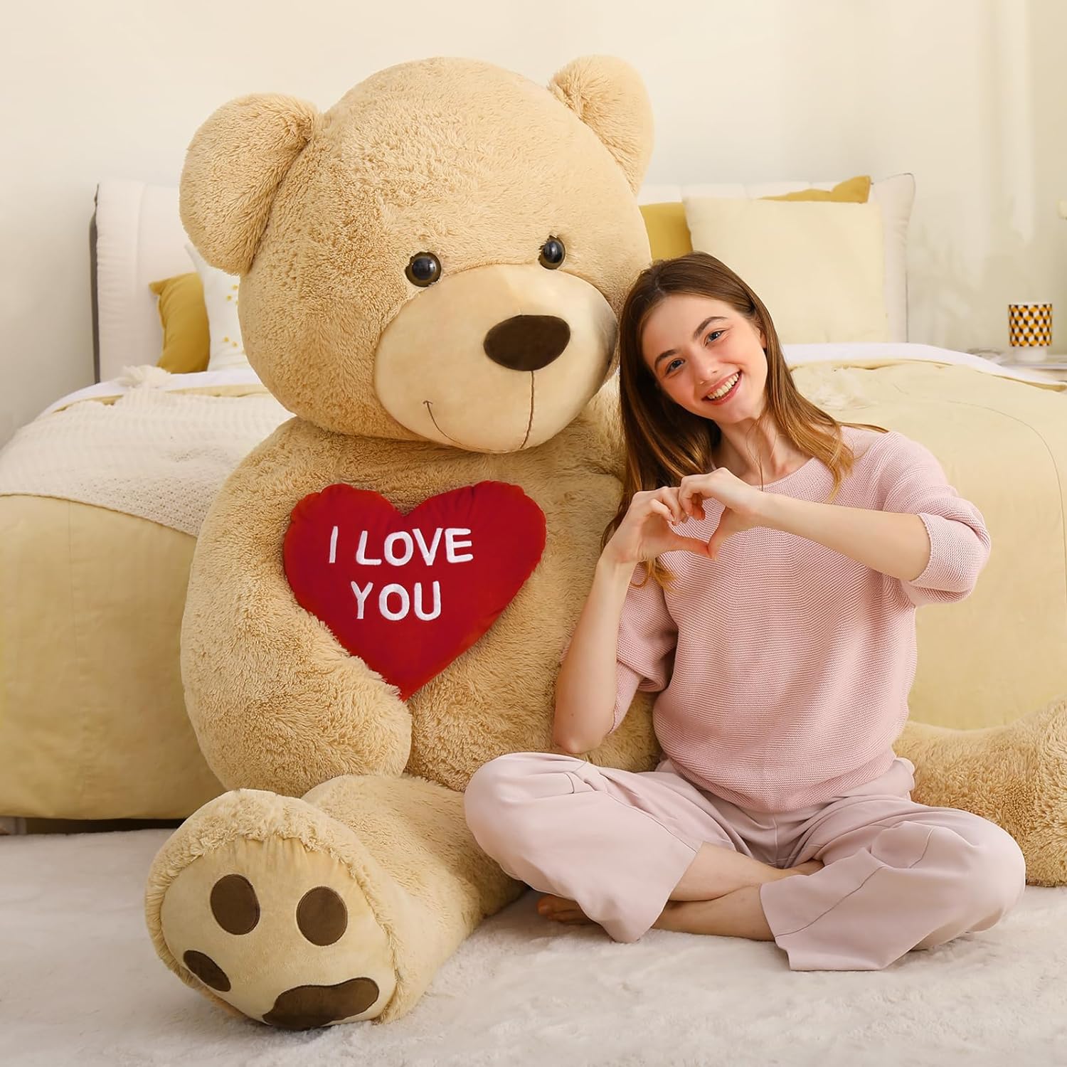 Life Size Teddy Bear Plush Toy, Brown/Beige/Pink/Black, 6 FT